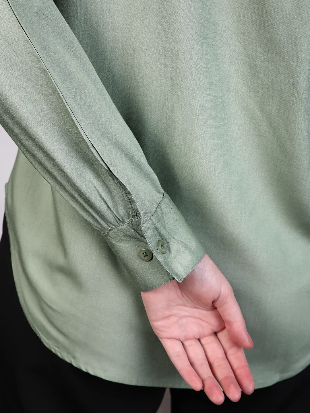 Women's Dusty Green Modal Viscose Full Sleeve Regular Fit Casual Solid Shirt with Mandarin Collar - Image 7