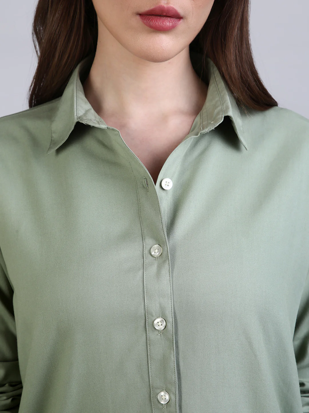 Women's Dusty Green Modal Viscose Full Sleeve Regular Fit Casual Solid Shirt with Regular Collar - Image 6