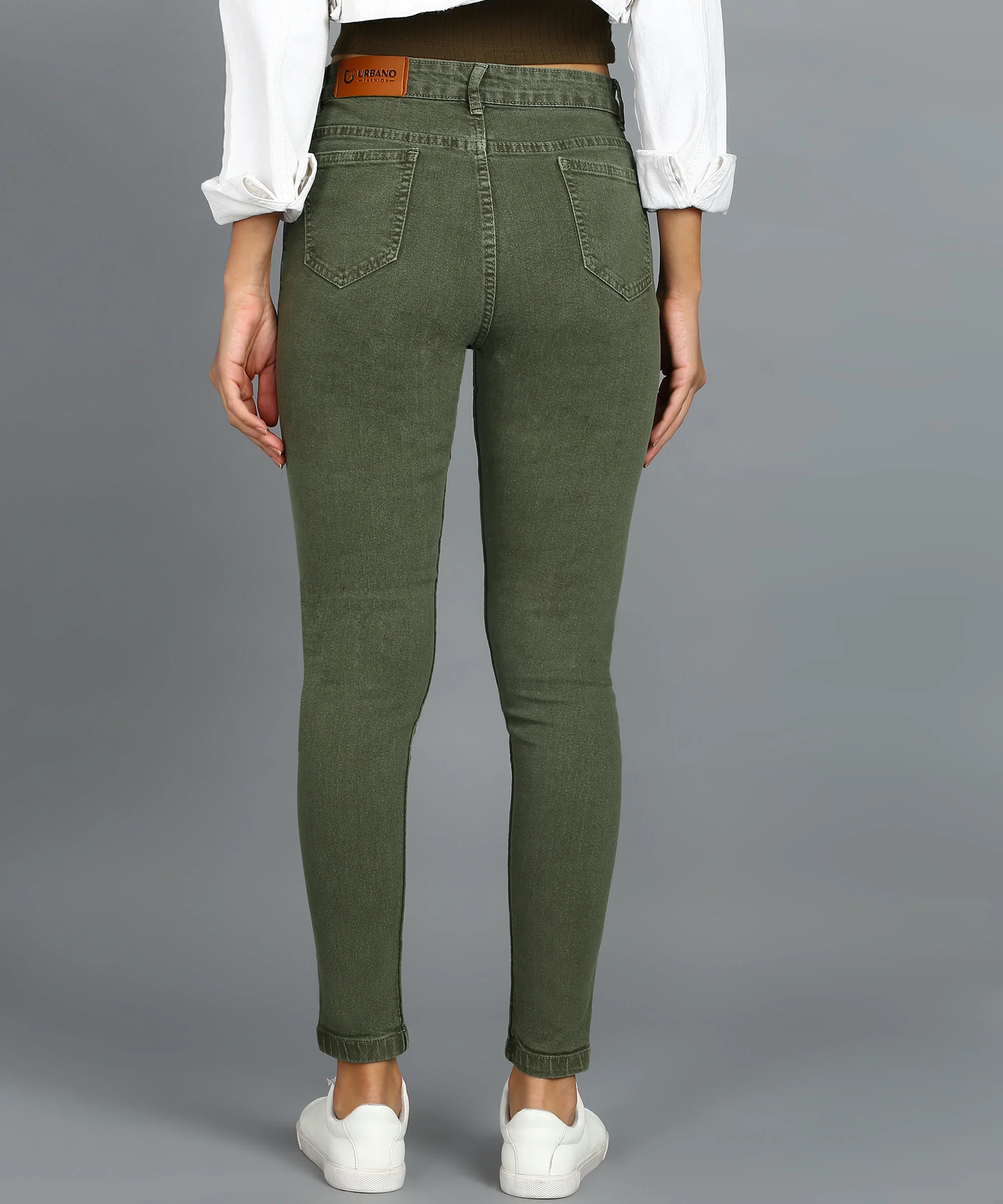 Women's Green Skinny Fit Washed Jeans - Image 4