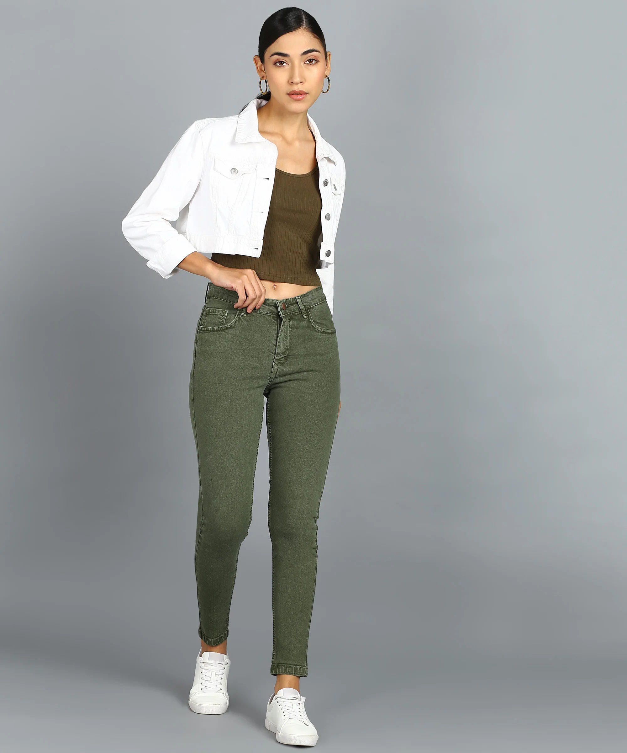 Women's Green Skinny Fit Washed Jeans - Image 5