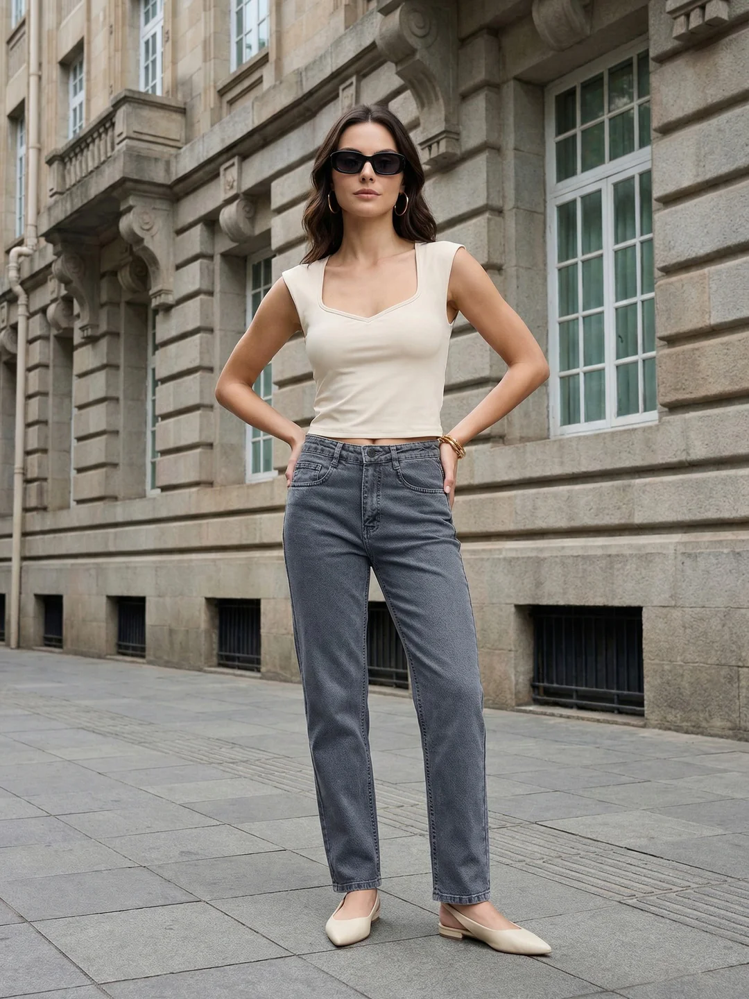 Women's Grey High Rise Straight Fit Washed Jeans Non-Stretchable - Image 4