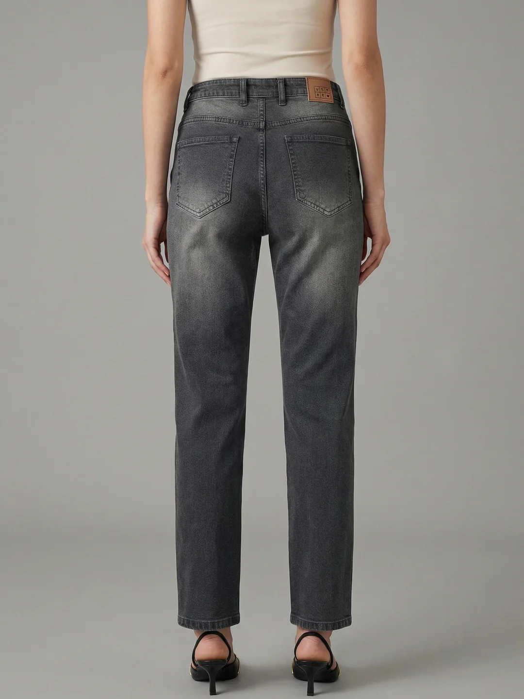 Women's Grey High Rise Straight Fit Washed Jeans Non-Stretchable - Image 3