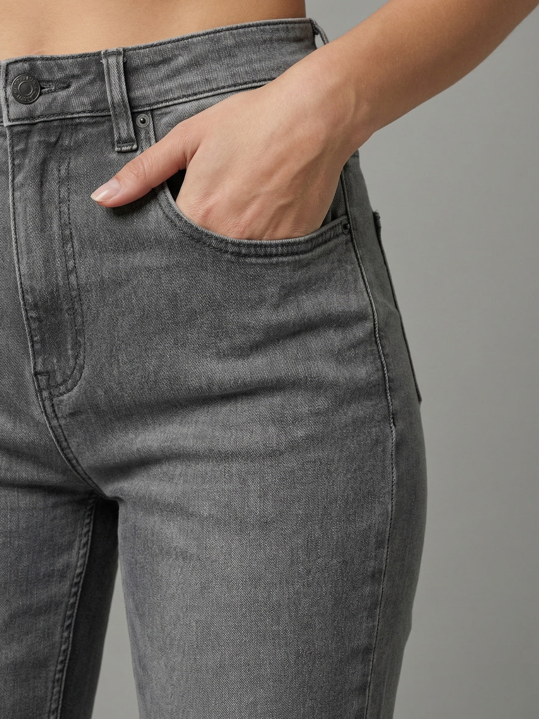 Women's Grey High Rise Straight Fit Washed Jeans Non-Stretchable - Image 5