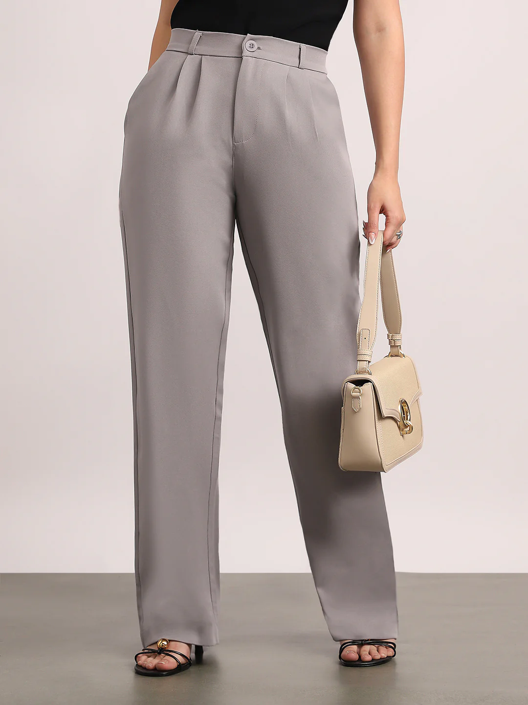 Women's Grey Loose Baggy Fit Solid Korean Pants Stretchable