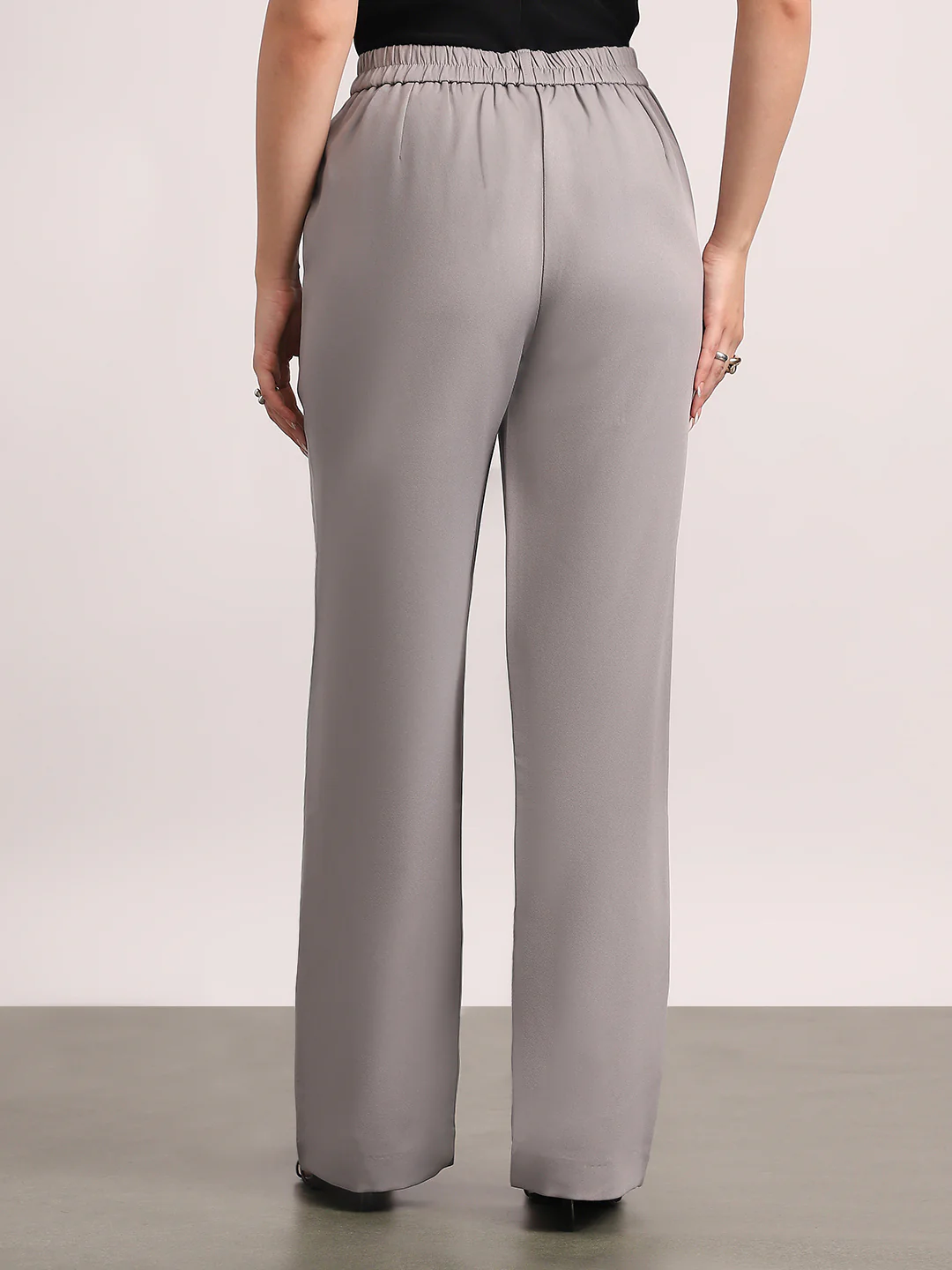 Women's Grey Loose Baggy Fit Solid Korean Pants Stretchable - Image 3