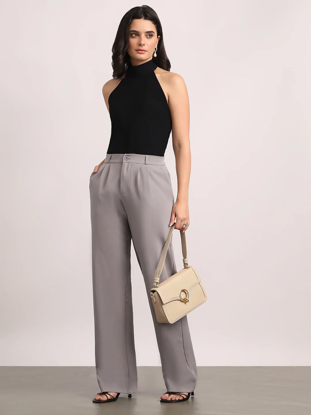 Women's Grey Loose Baggy Fit Solid Korean Pants Stretchable - Image 4