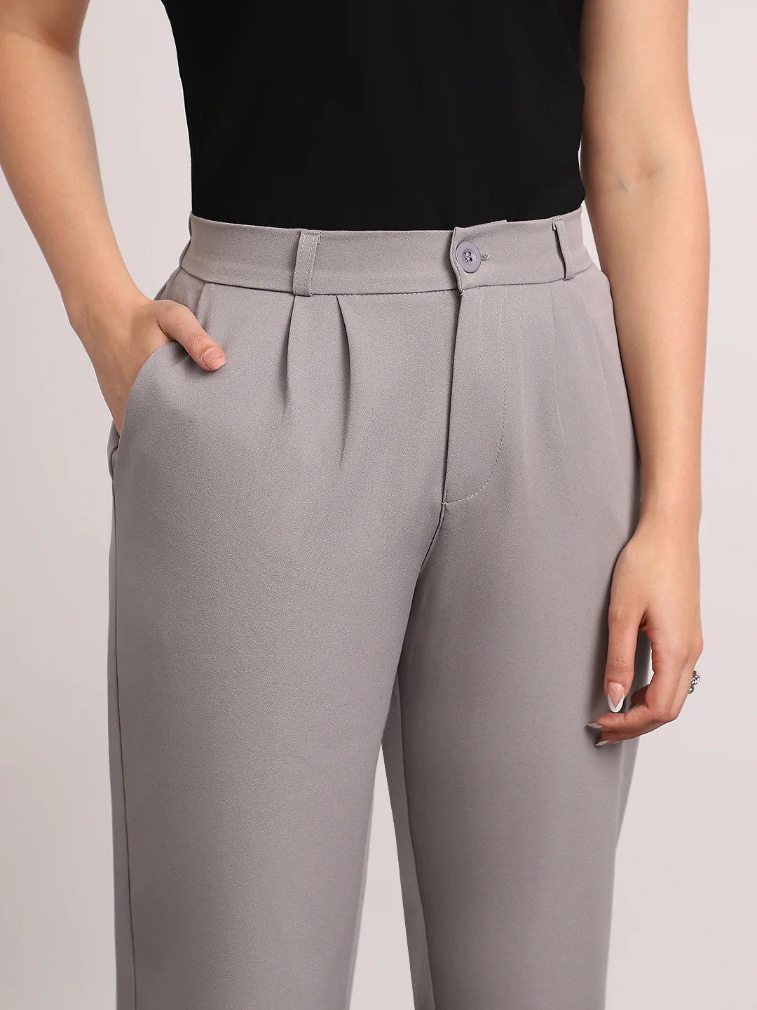 Women's Grey Loose Baggy Fit Solid Korean Pants Stretchable - Image 5