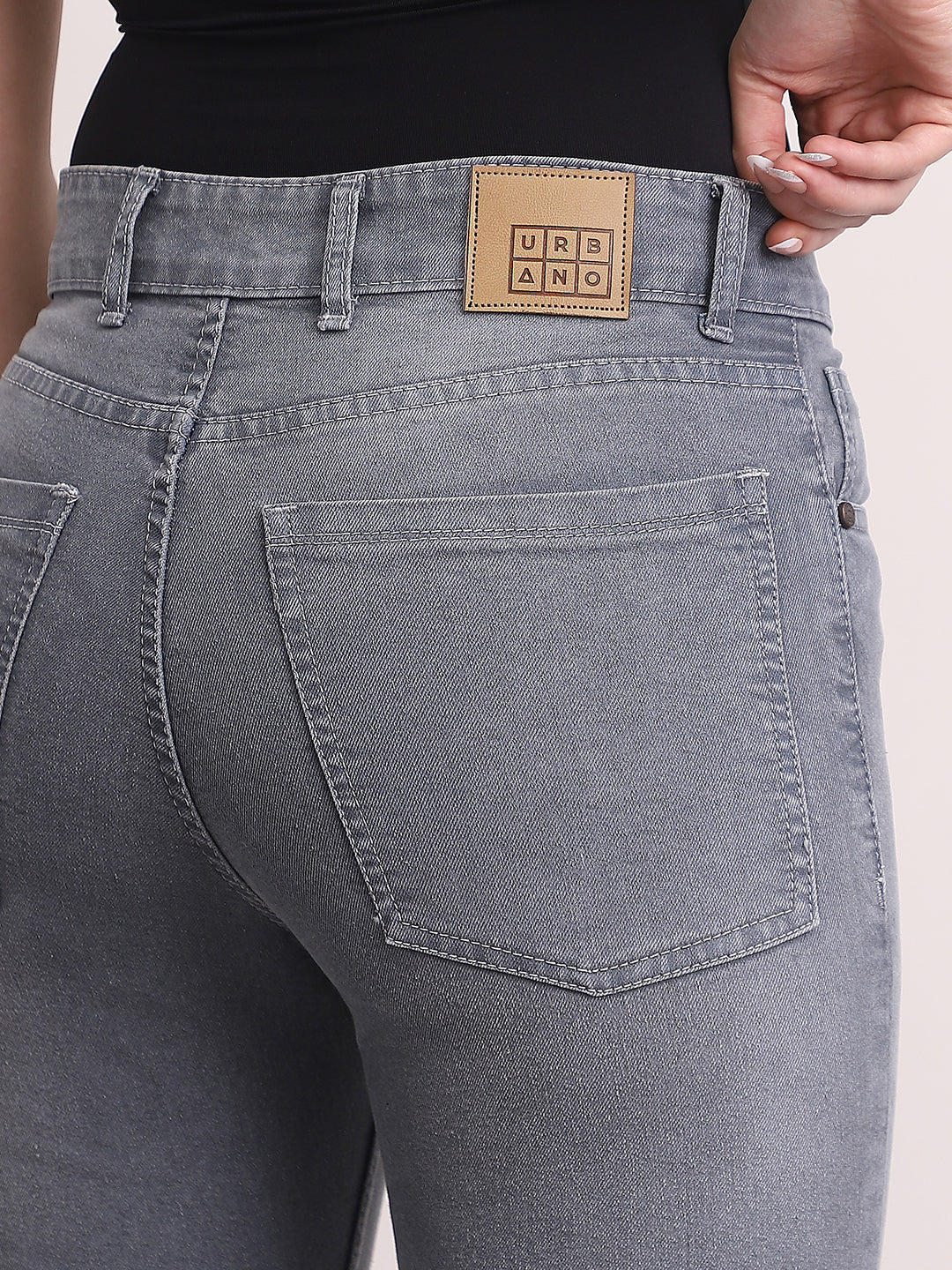 Women's Grey Mid Rise Bootcut Fit Washed Jeans Stretchable - Image 6