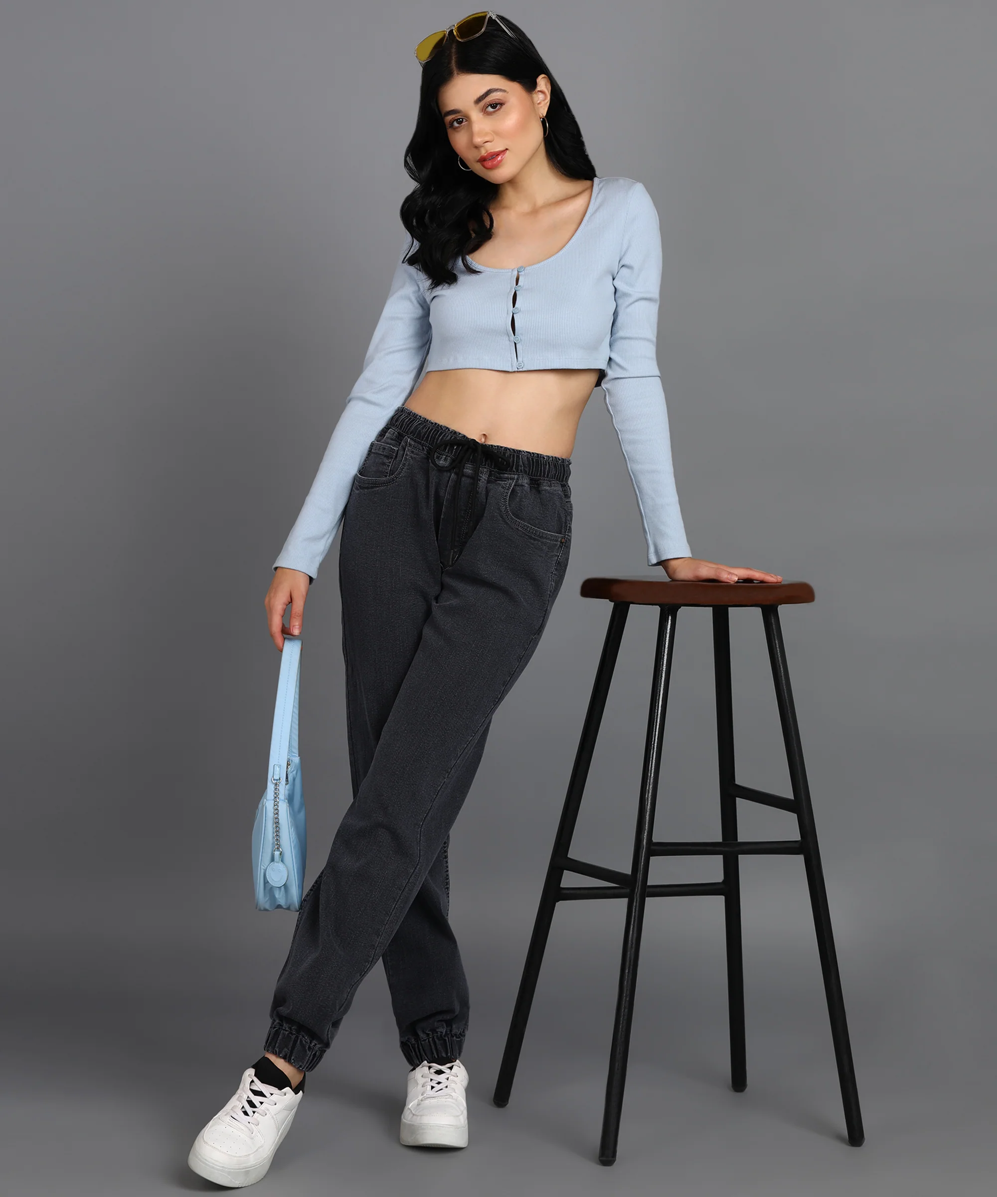 Women's Grey Regular Fit Washed Jogger Jeans - Image 4