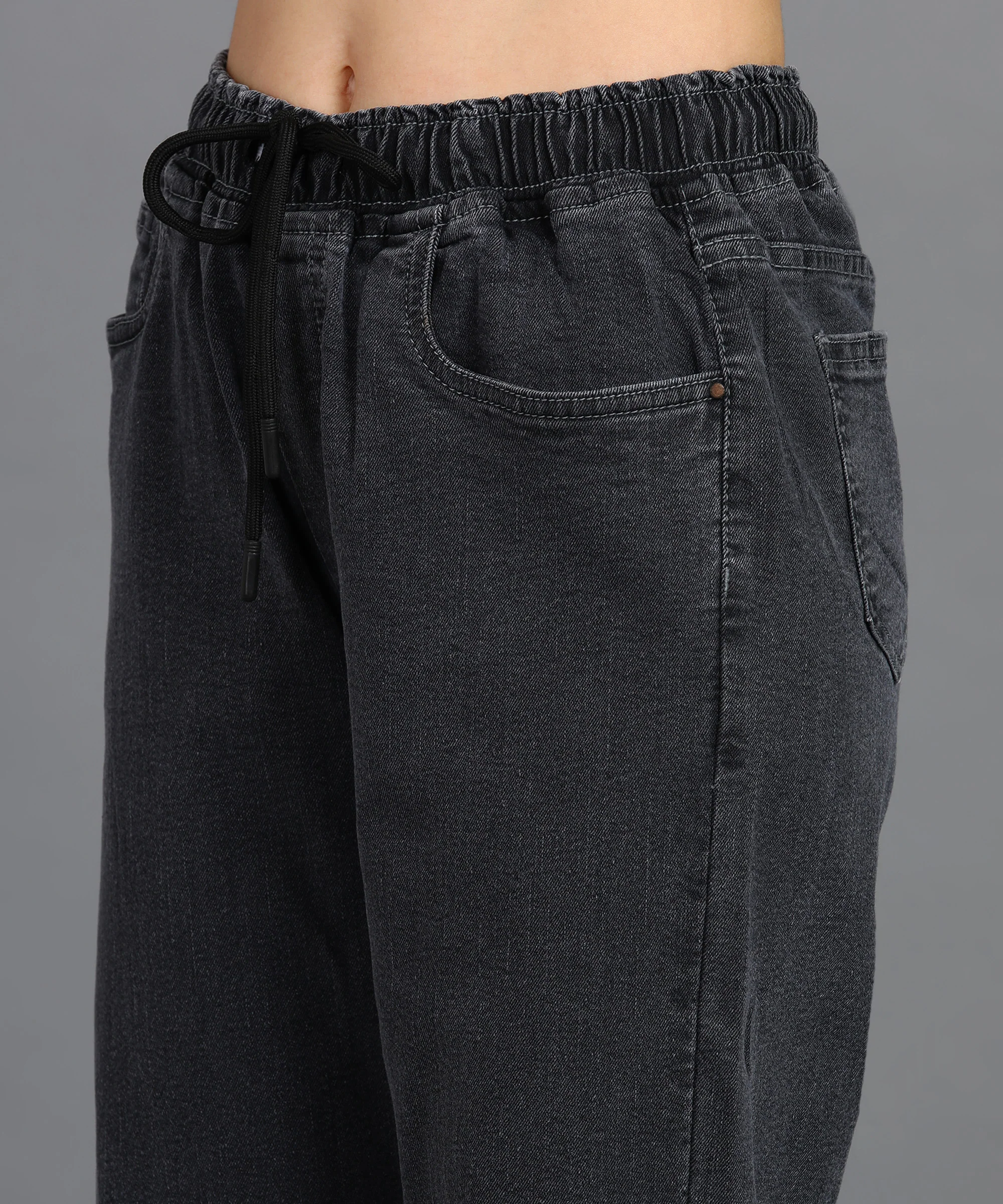 Women's Grey Regular Fit Washed Jogger Jeans - Image 5