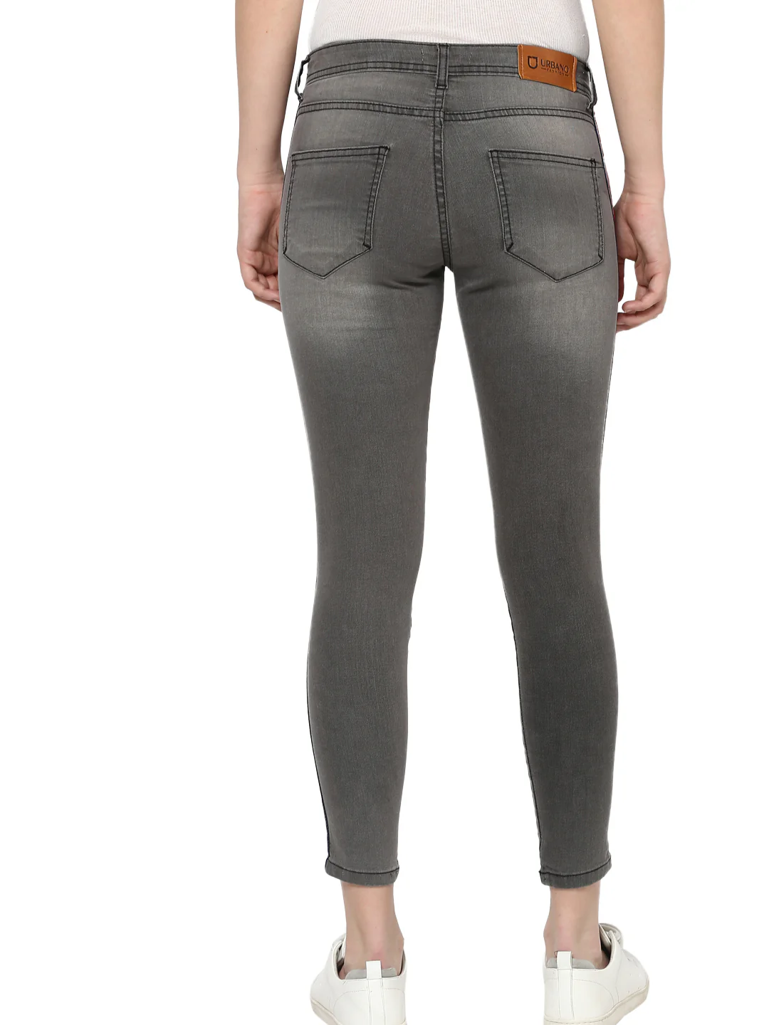 Women's Grey Side Striped Skinny Fit Jeans Stretch - Image 3