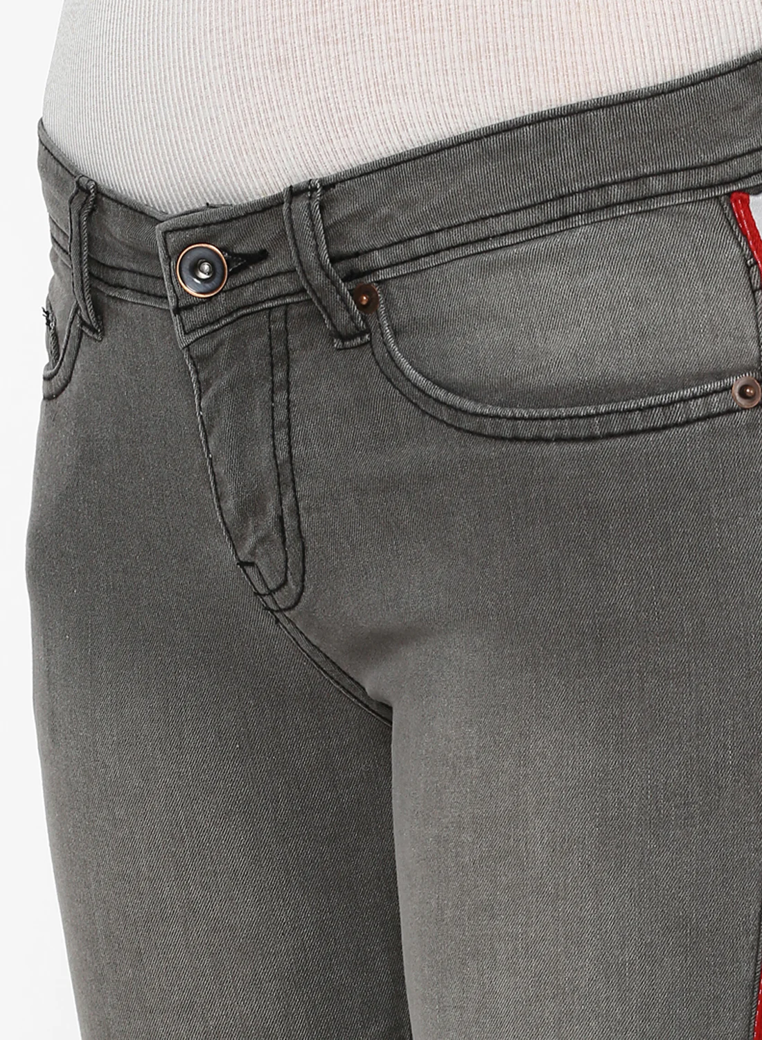 Women's Grey Side Striped Skinny Fit Jeans Stretch - Image 5