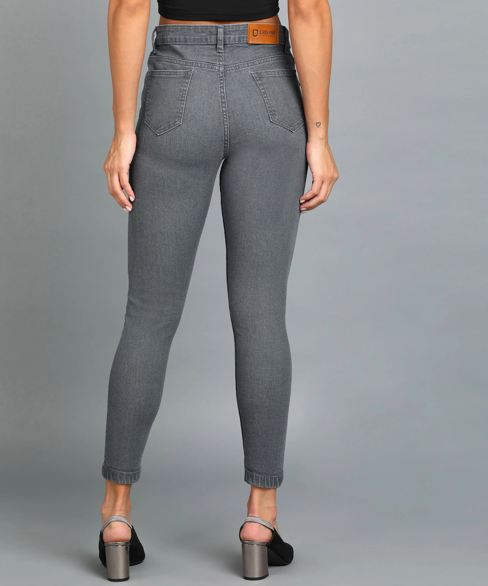 Women's Grey Skinny Fit Washed Jeans - Image 3
