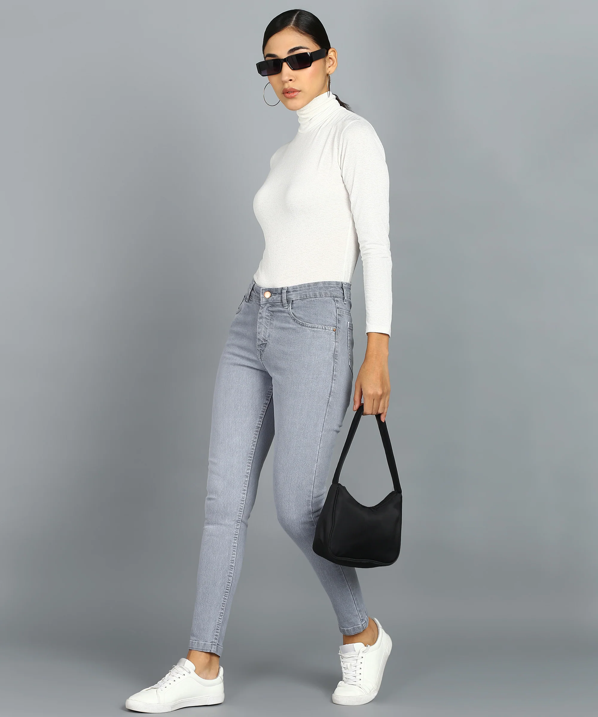 Women's Grey Skinny Fit Washed Jeans - Image 5