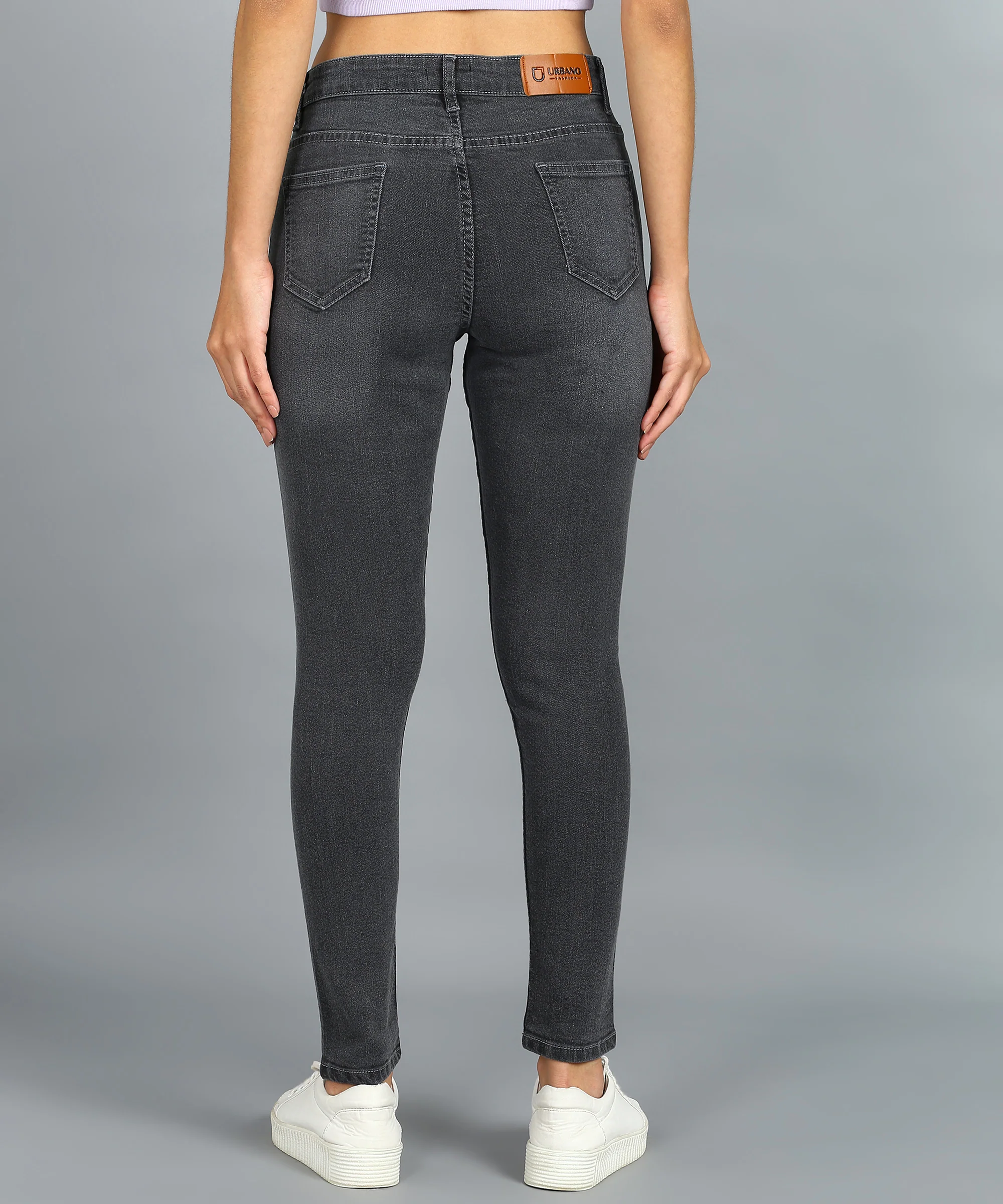 Women's Grey Skinny Fit Washed Jeans - Image 3