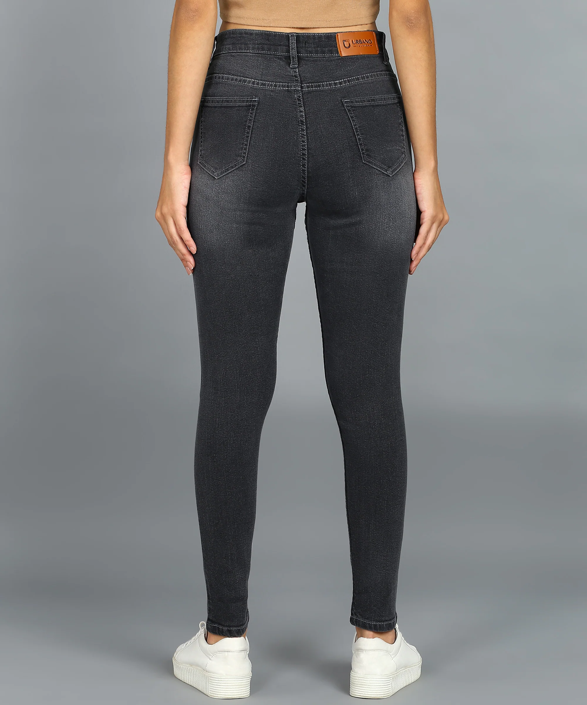 Women's Grey Skinny Fit Washed Jeans - Image 3