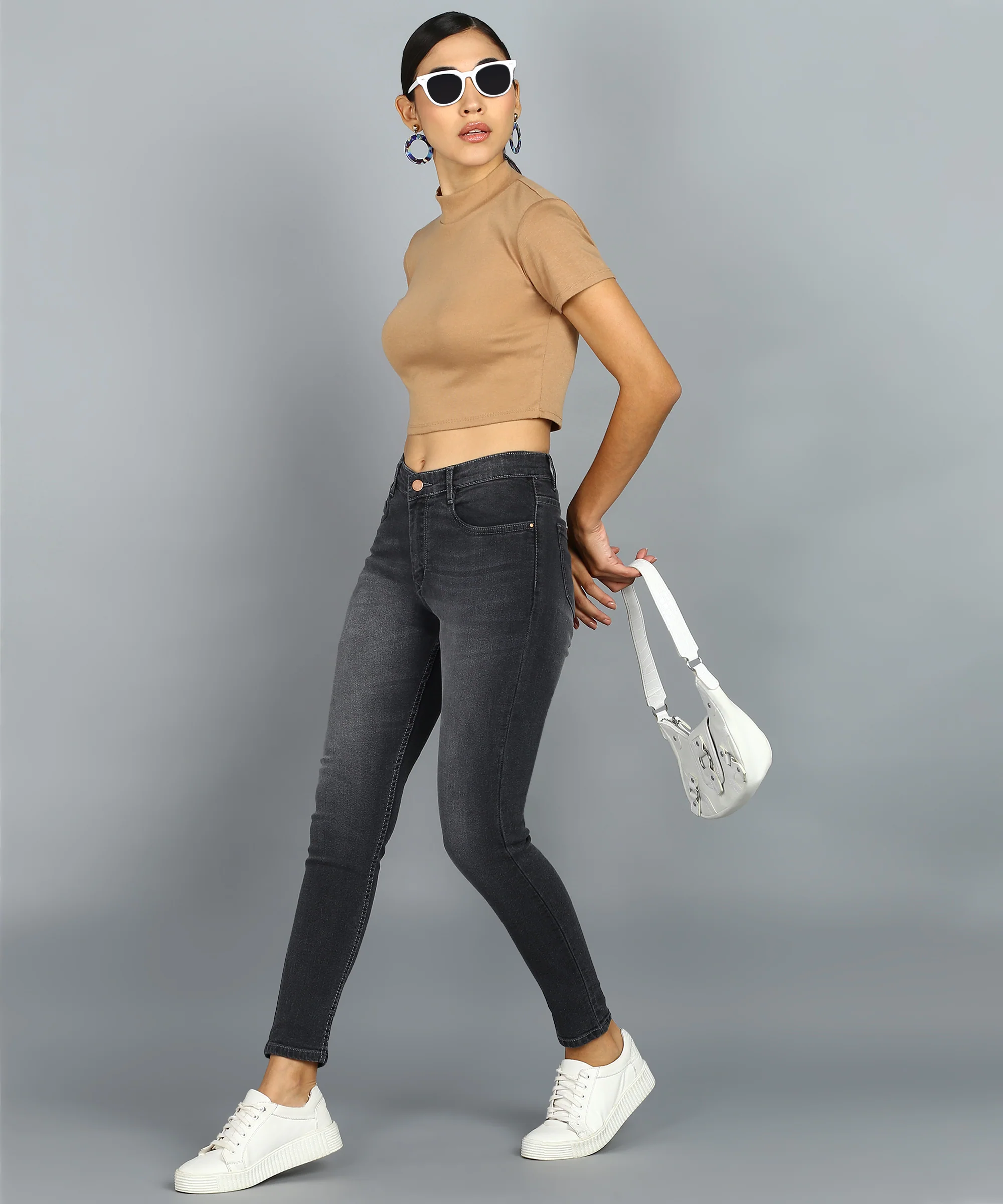 Women's Grey Skinny Fit Washed Jeans - Image 4