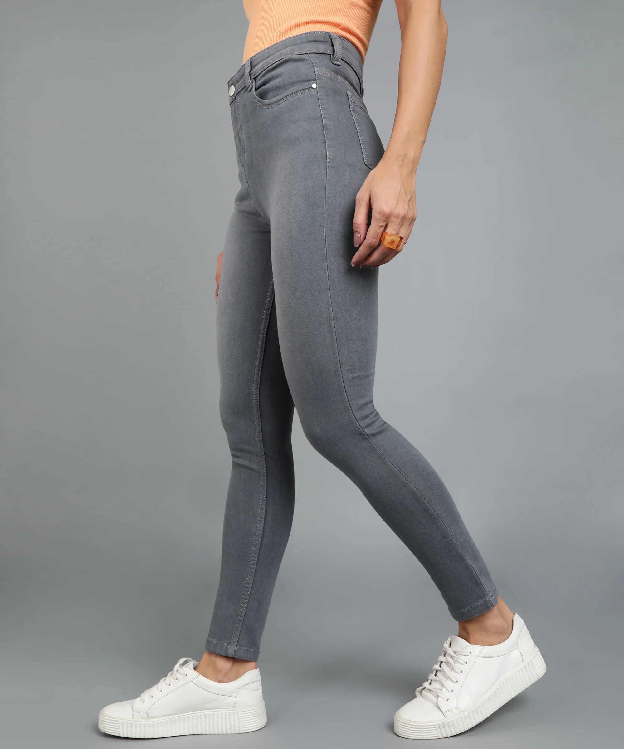 Women's Grey Skinny Fit Washed Jeans - Image 3