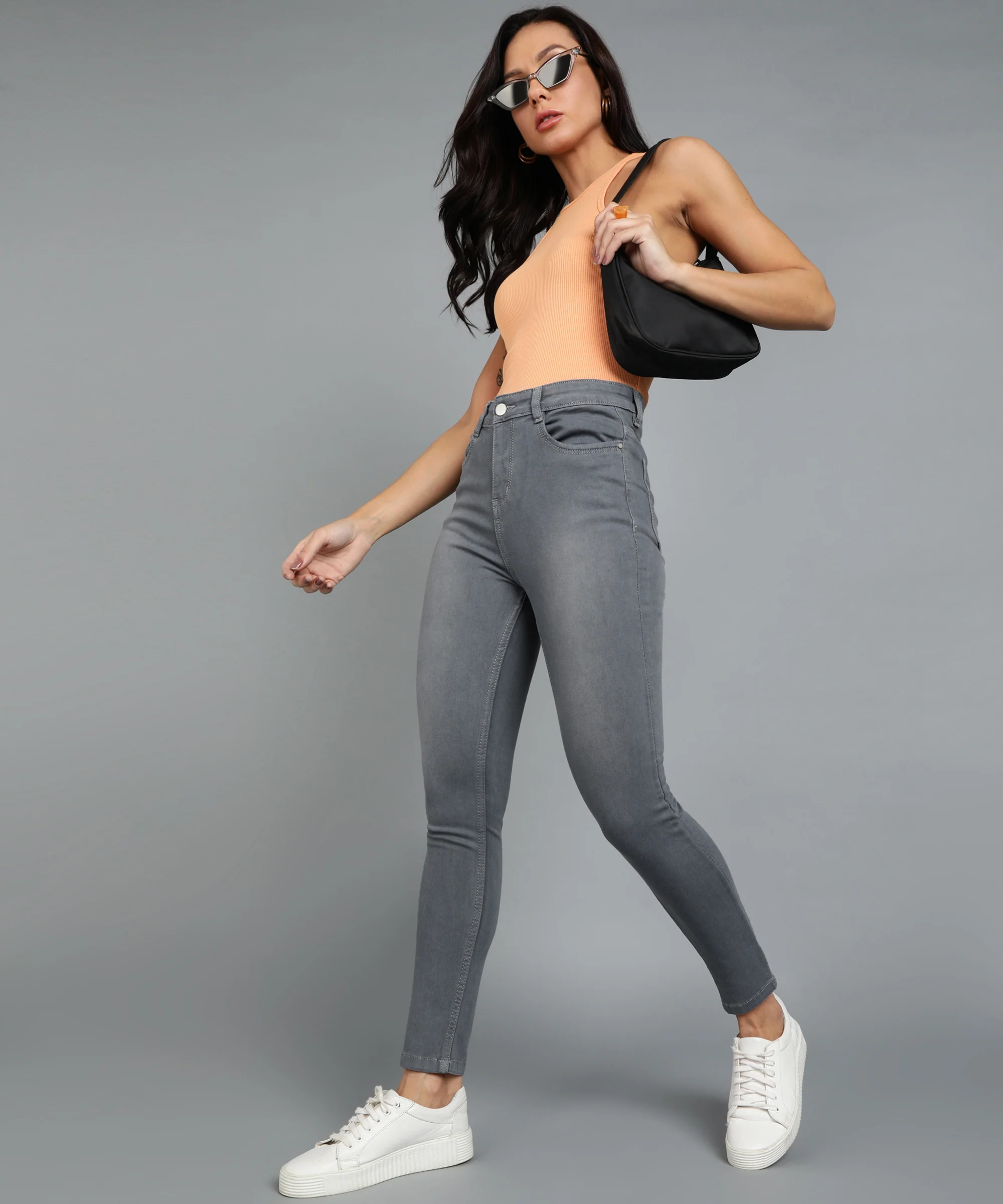 Women's Grey Skinny Fit Washed Jeans - Image 5