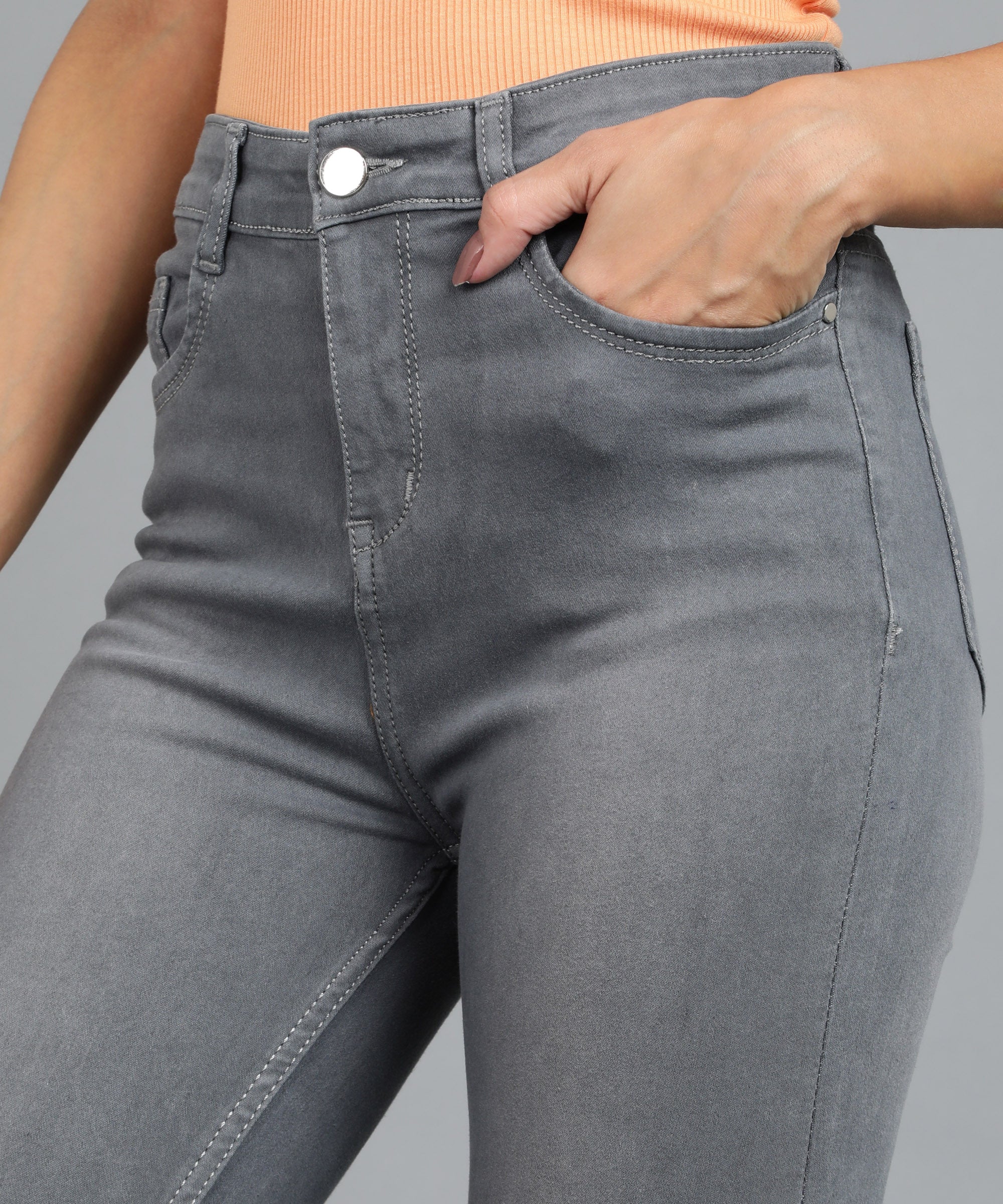 Women's Grey Skinny Fit Washed Jeans - Image 6