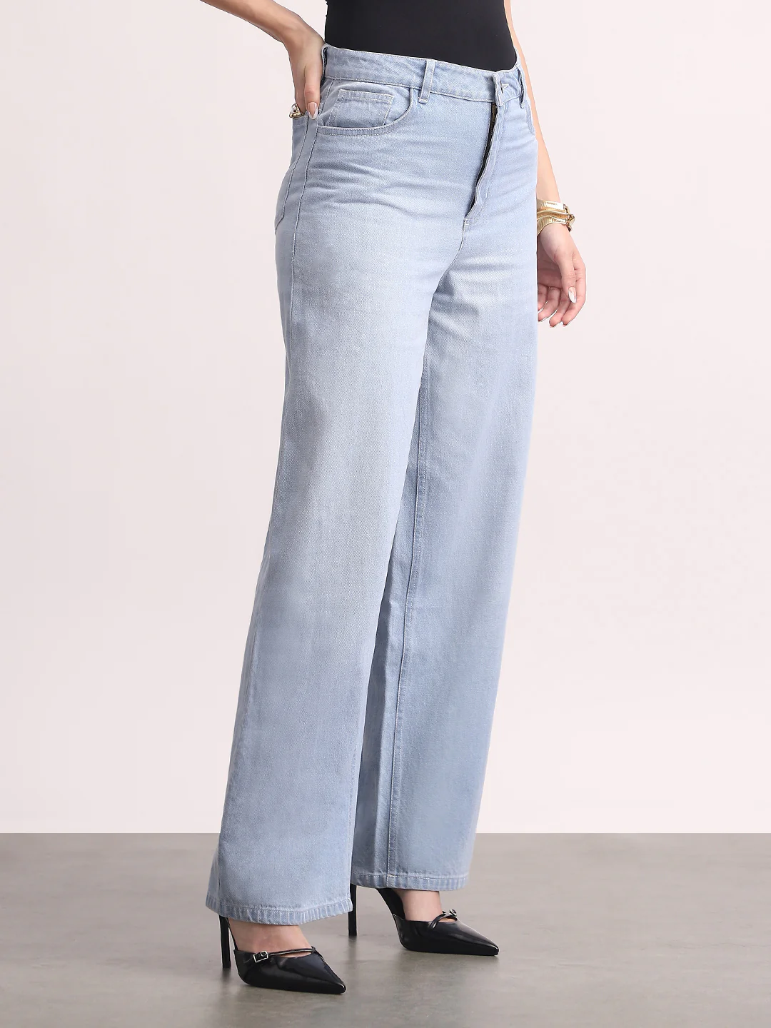 Women's Ice Blue High Rise Baggy Fit Washed Jeans Non-Stretchable - Image 2