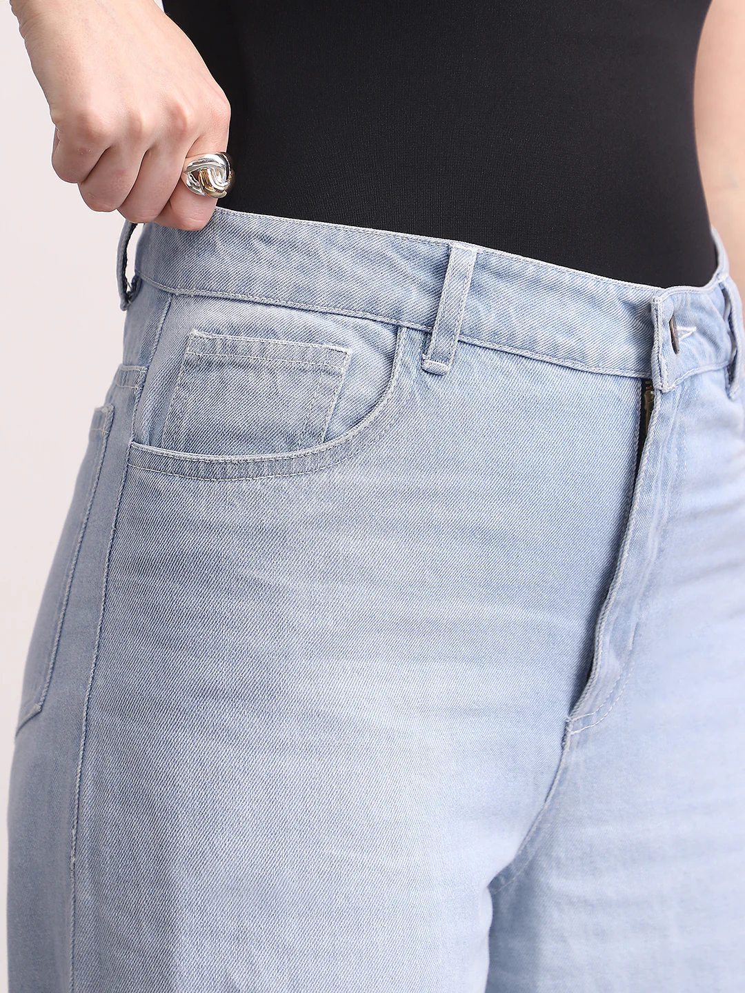 Women's Ice Blue High Rise Baggy Fit Washed Jeans Non-Stretchable - Image 6