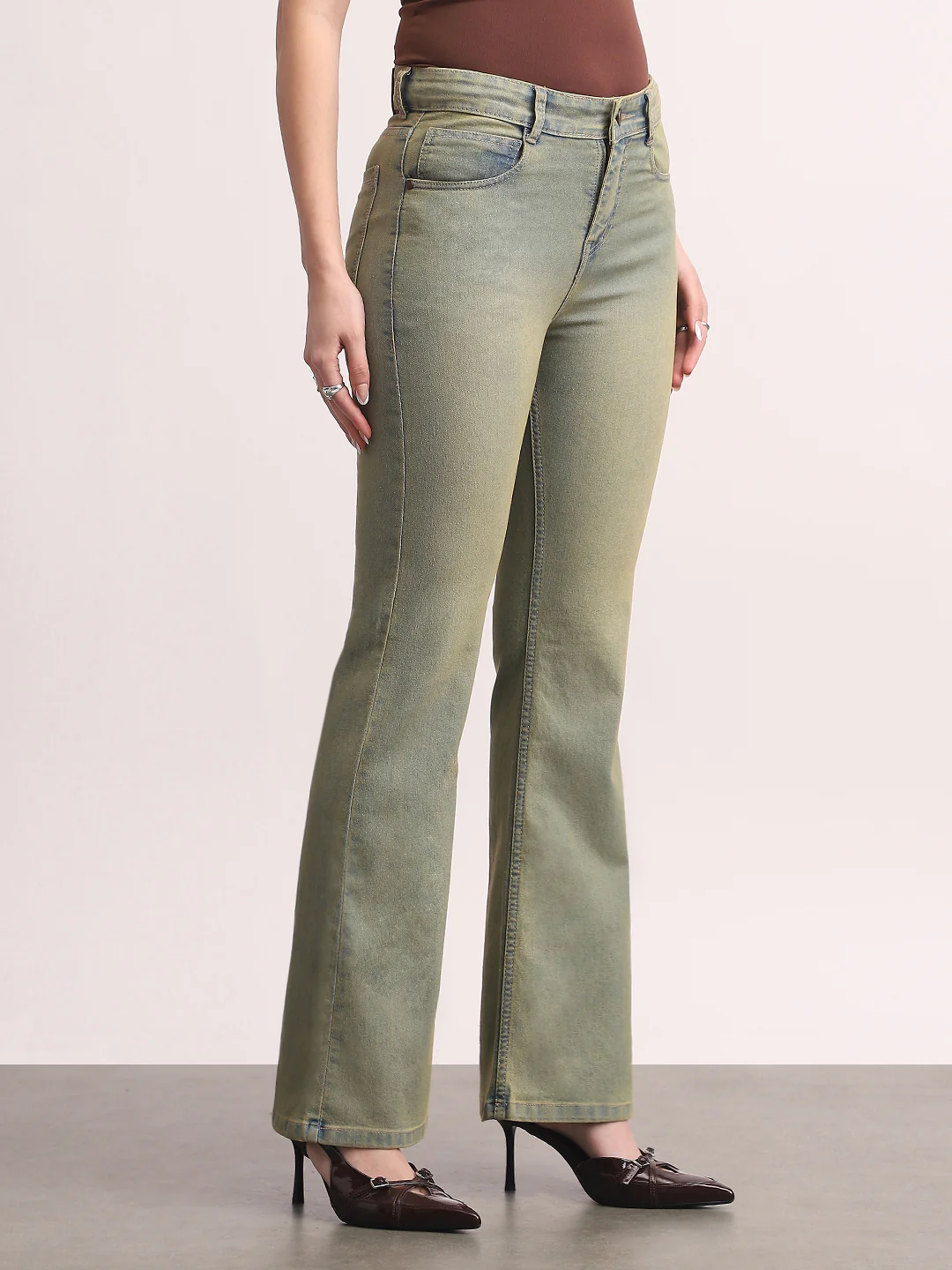 Women's Ice Blue Mid Rise Bootcut Fit Washed Jeans Stretchable - Image 2