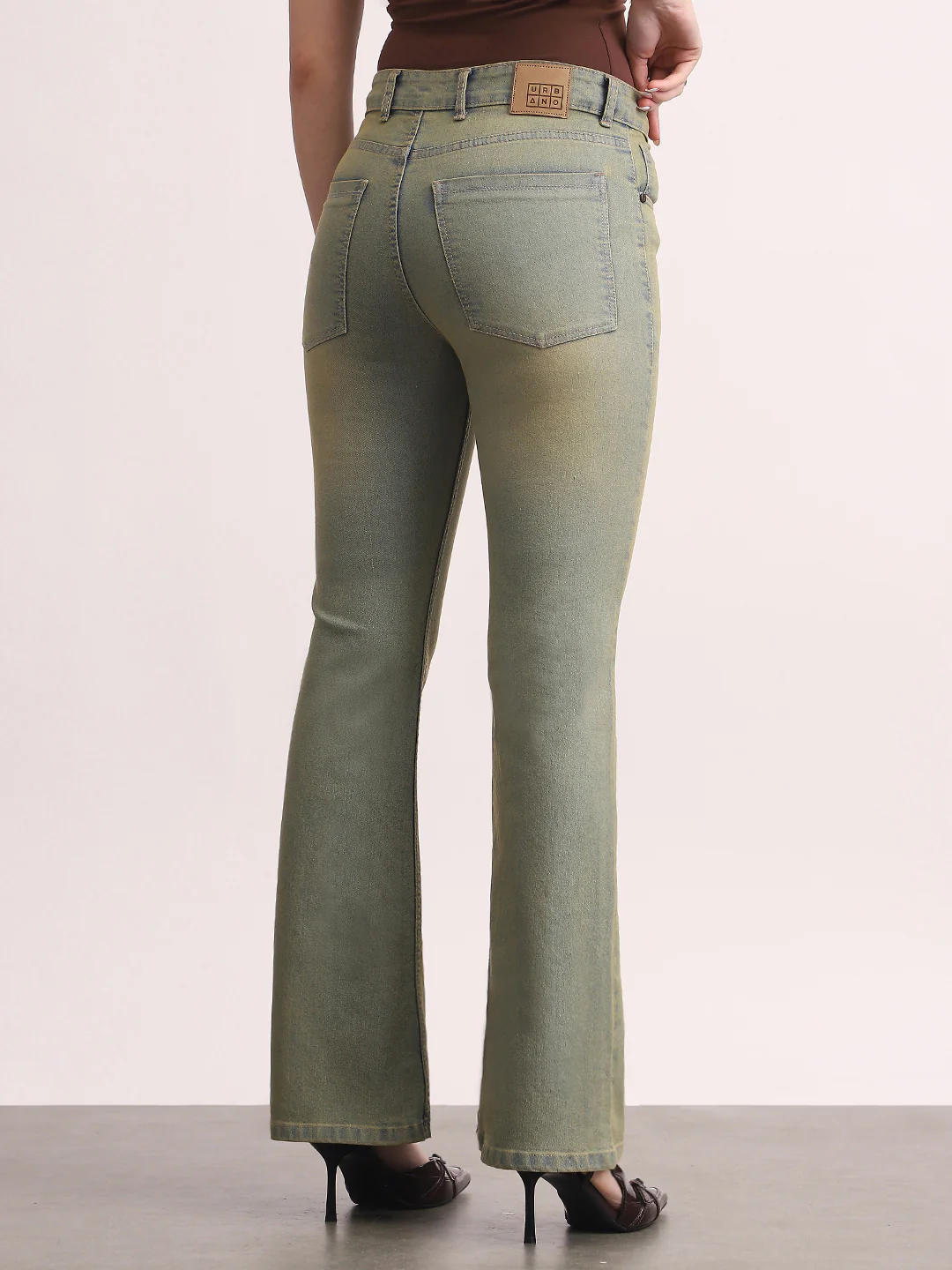 Women's Ice Blue Mid Rise Bootcut Fit Washed Jeans Stretchable - Image 3