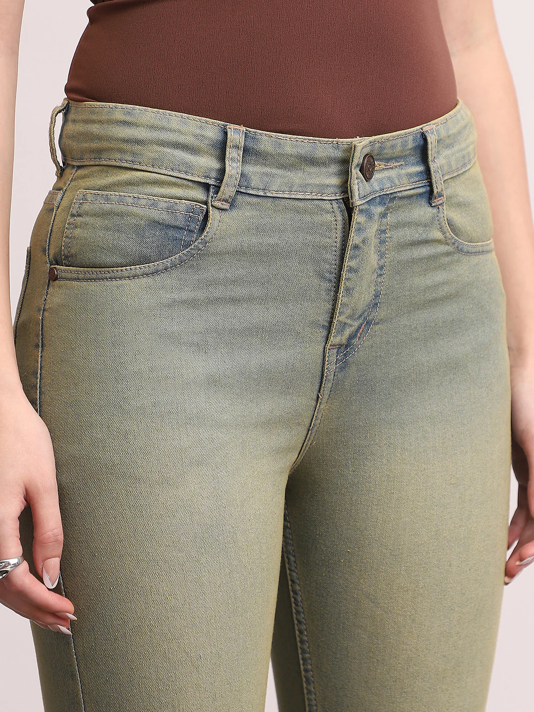 Women's Ice Blue Mid Rise Bootcut Fit Washed Jeans Stretchable - Image 5