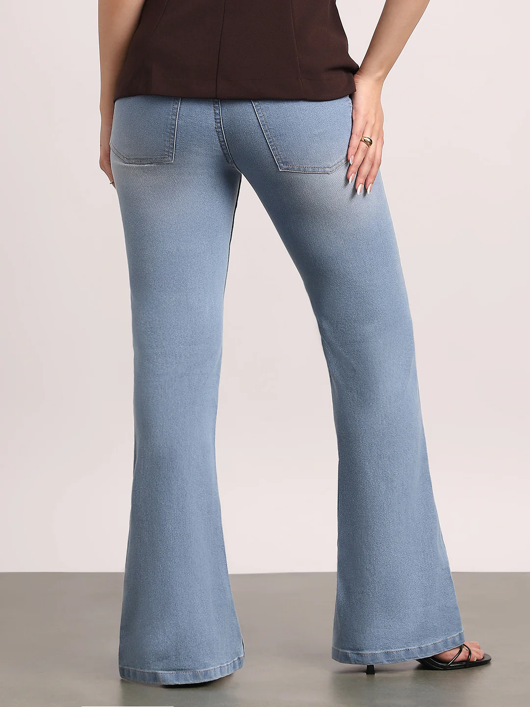 Women's Ice Blue Mid Rise Bootcut Fit Washed Jeans Stretchable - Image 3