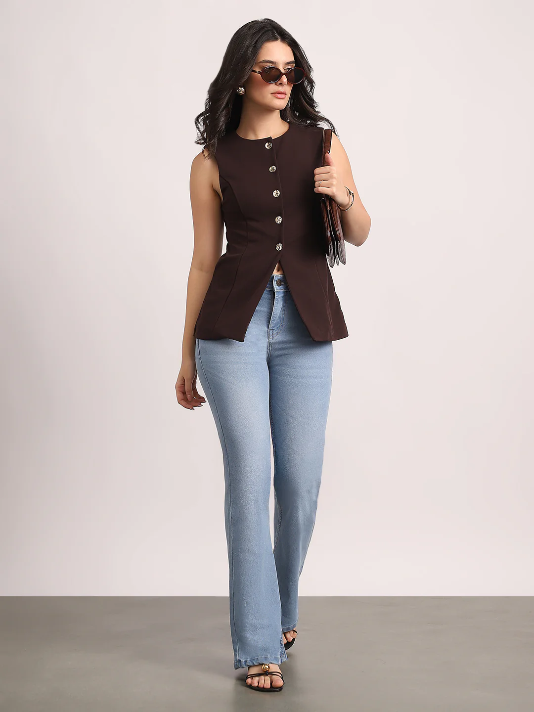 Women's Ice Blue Mid Rise Bootcut Fit Washed Jeans Stretchable - Image 4