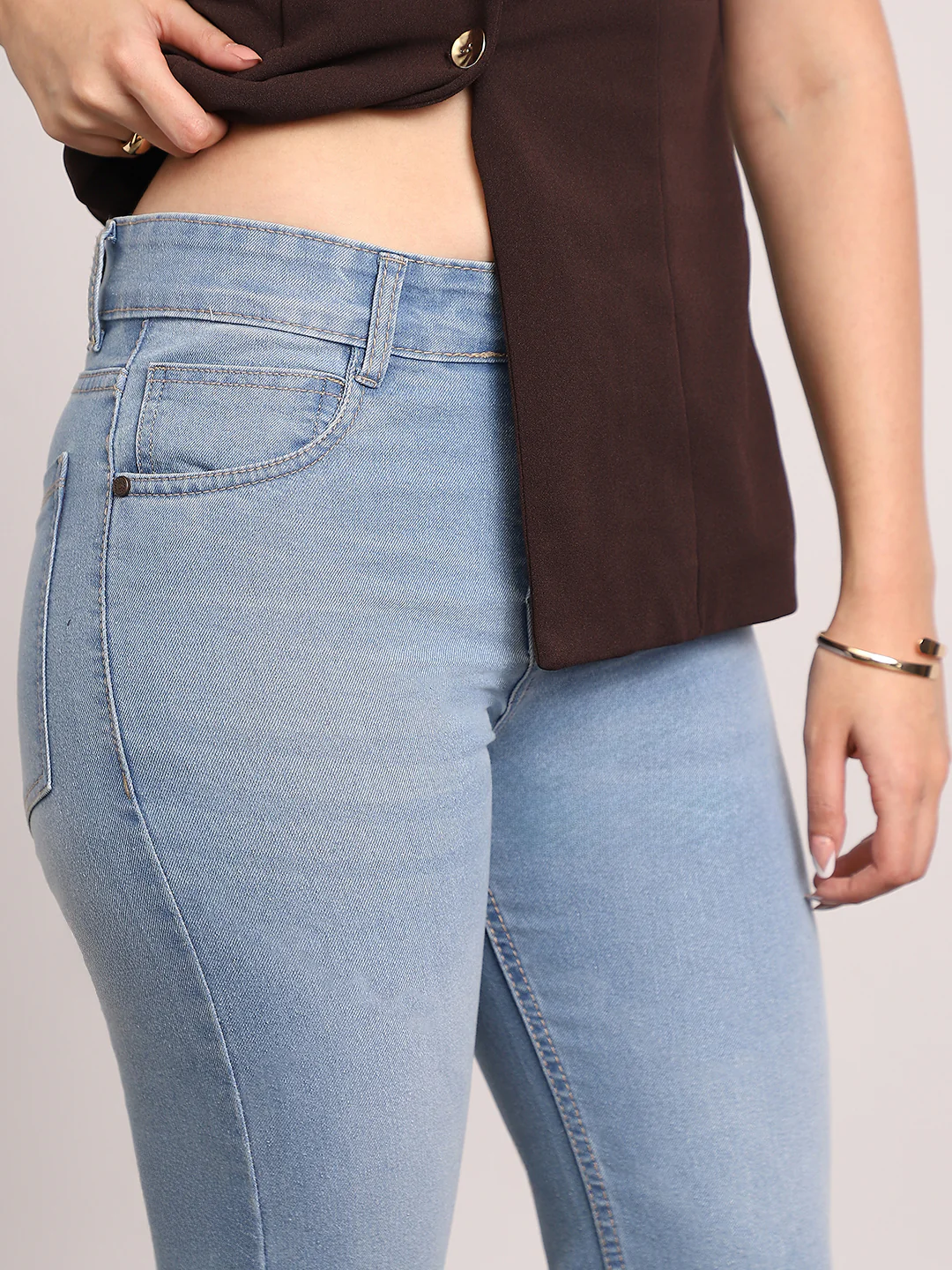 Women's Ice Blue Mid Rise Bootcut Fit Washed Jeans Stretchable - Image 5