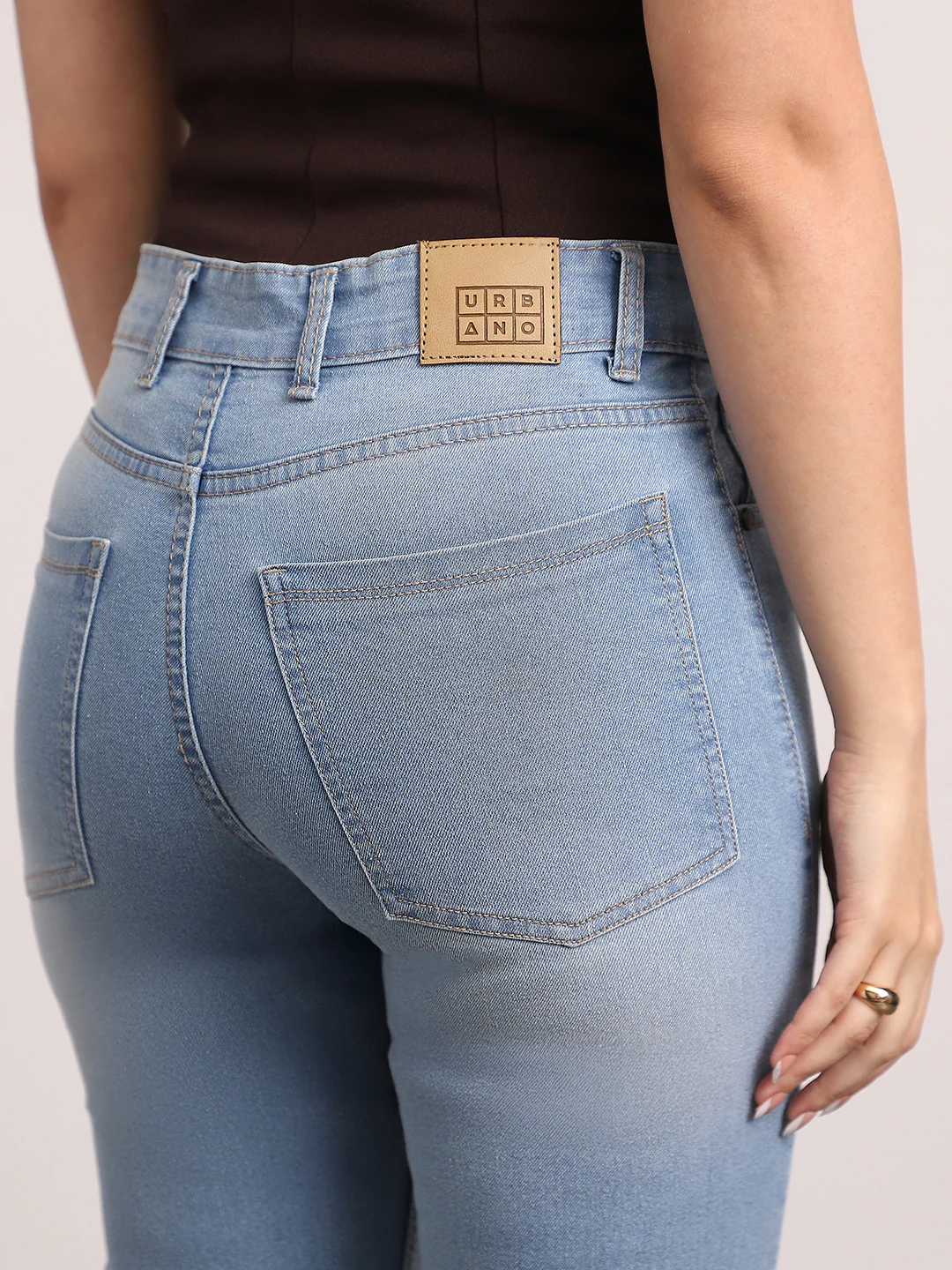 Women's Ice Blue Mid Rise Bootcut Fit Washed Jeans Stretchable - Image 6