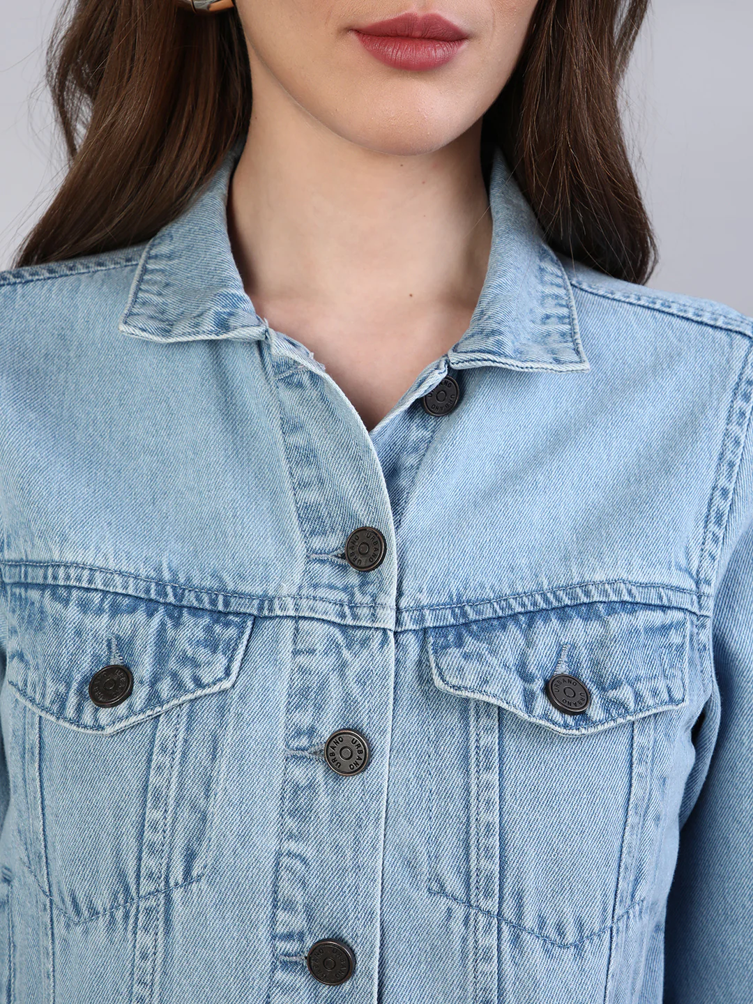 Women's Ice Blue Regular Fit Washed Full Sleeve Denim Jacket - Image 5
