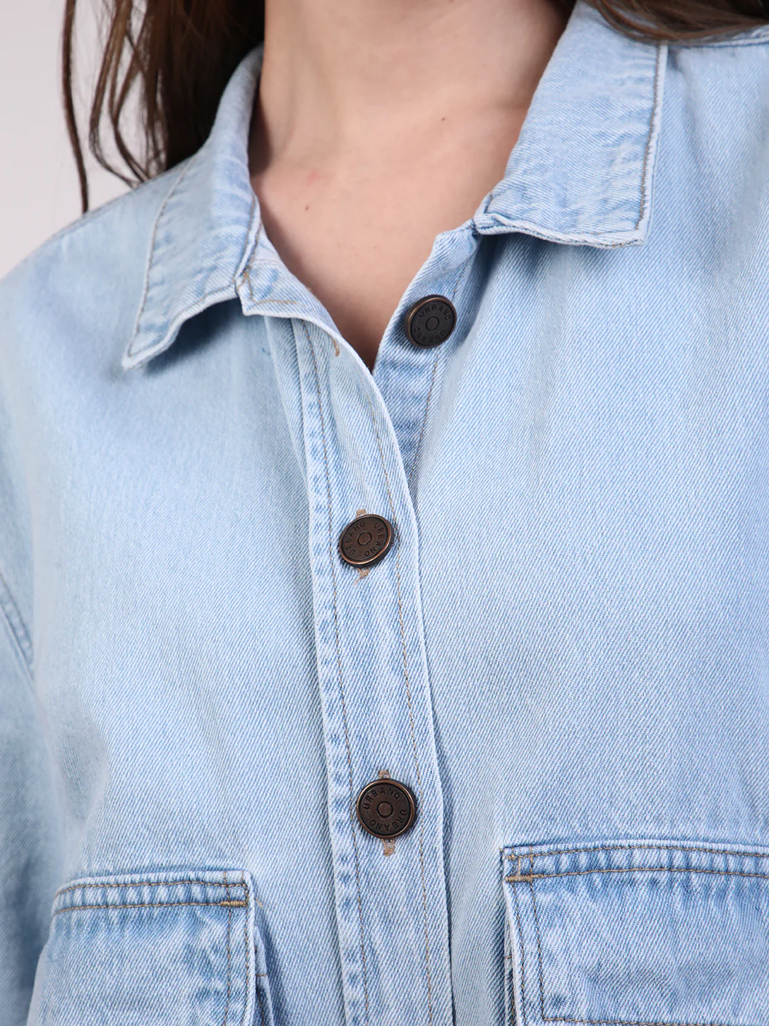 Women's Ice Blue Relaxed Fit Full Sleeve Utility Denim Jacket - Image 5