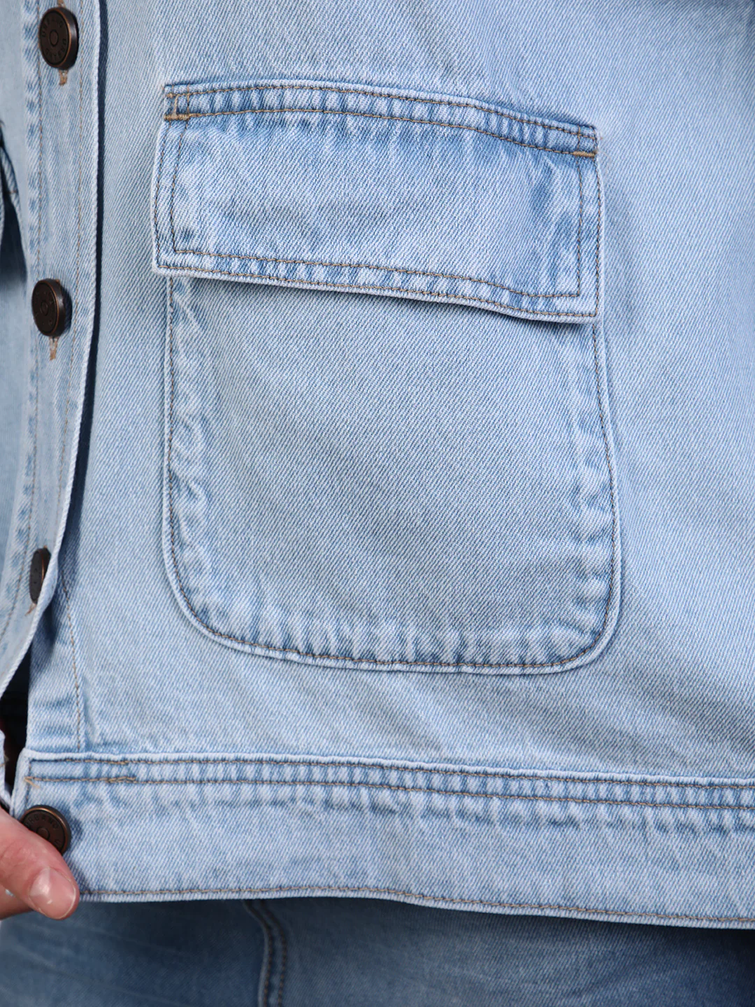 Women's Ice Blue Relaxed Fit Full Sleeve Utility Denim Jacket - Image 6