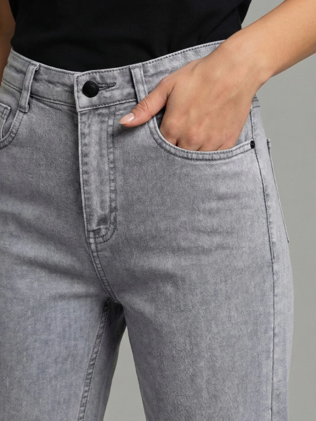 Women's Ice Grey High Rise Straight Fit Washed Jeans Non-Stretchable - Image 5