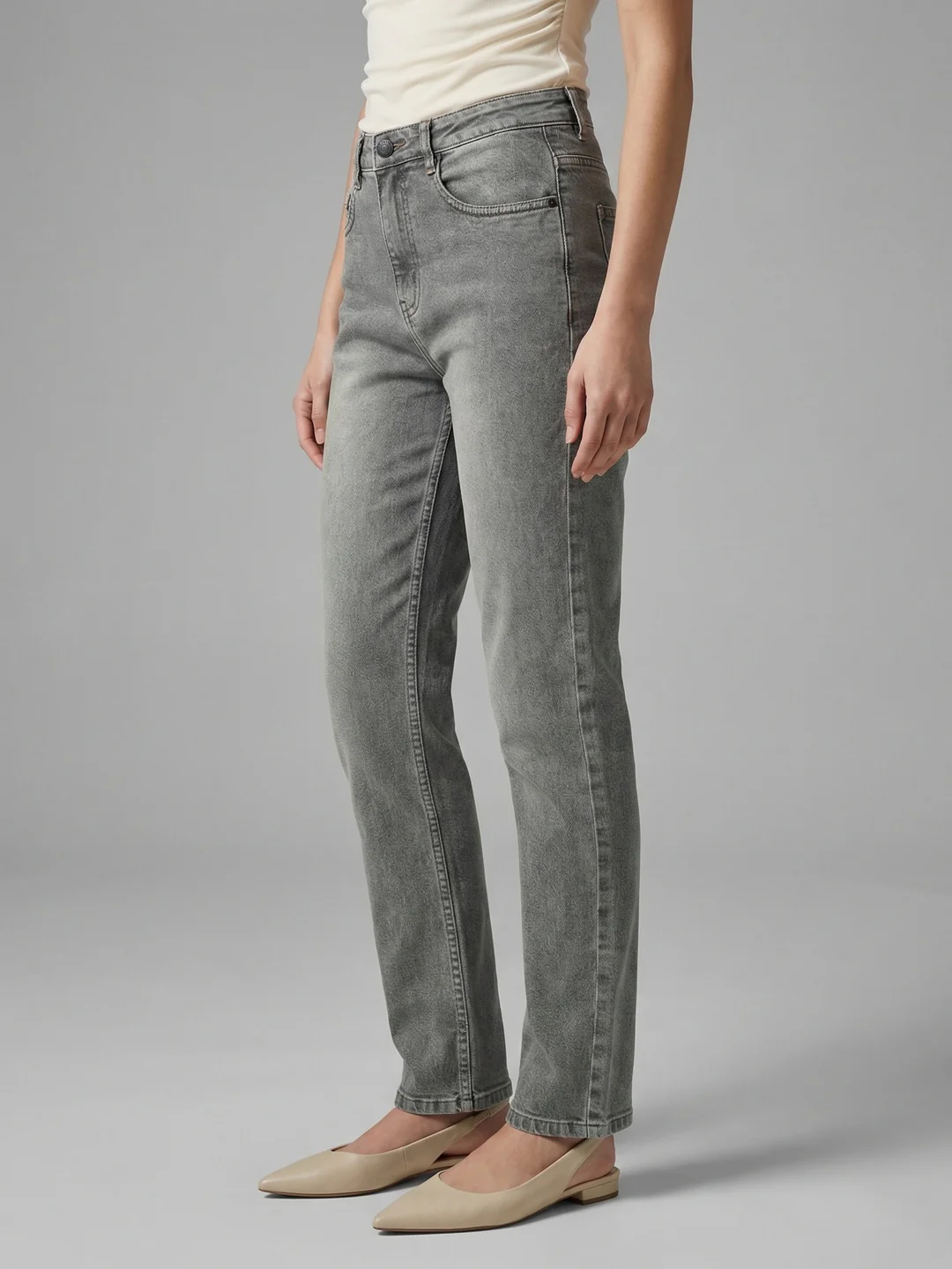 Women's Ice Grey High Rise Straight Fit Washed Jeans Non-Stretchable - Image 3