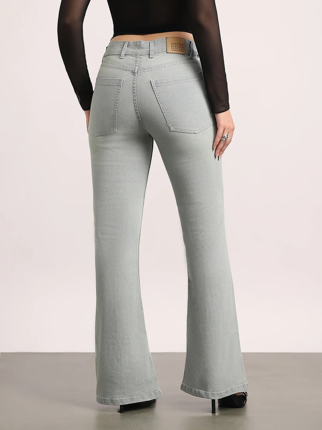 Women's Ice Grey Mid Rise Bootcut Fit Washed Jeans Stretchable - Image 3