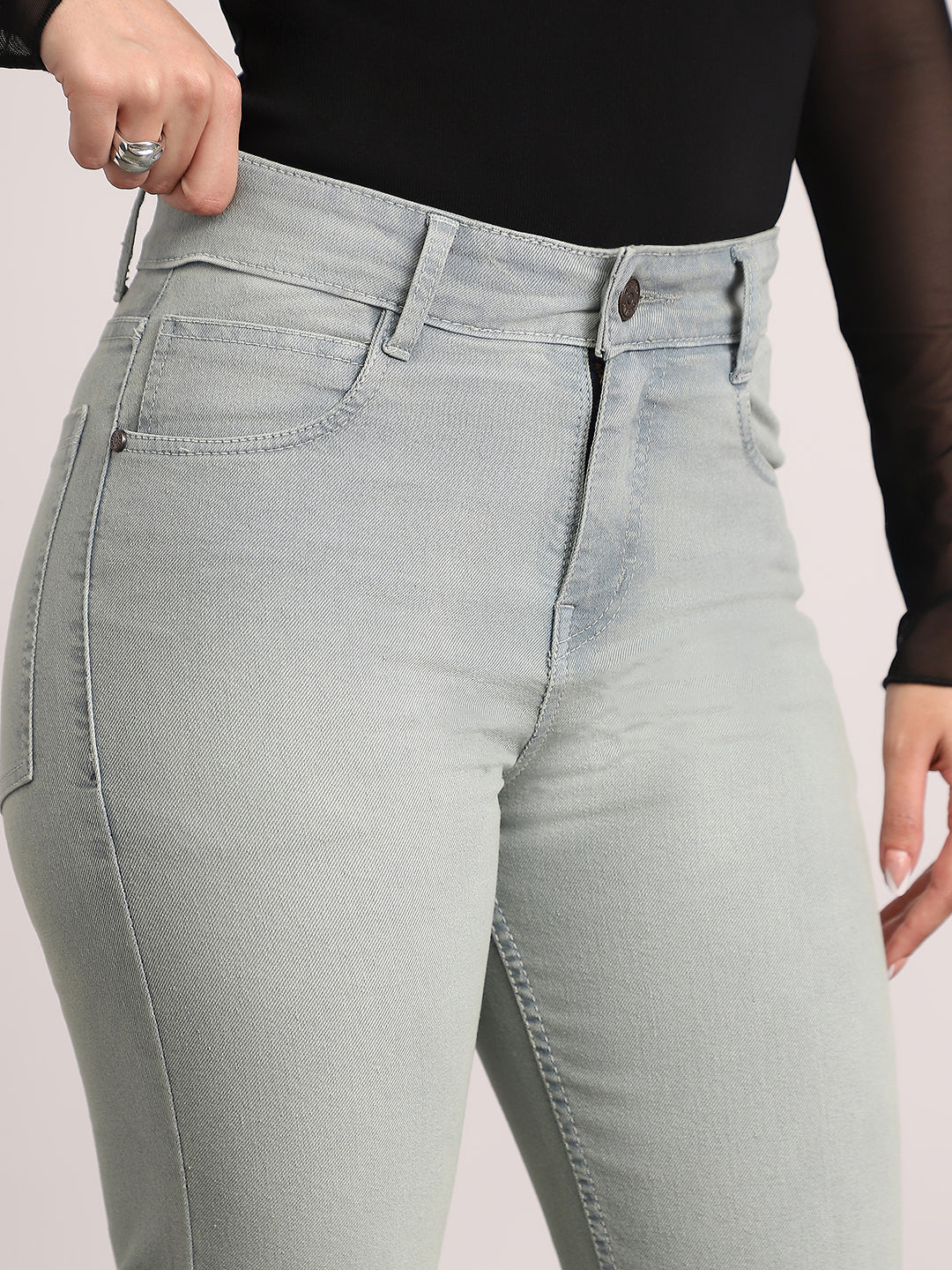 Women's Ice Grey Mid Rise Bootcut Fit Washed Jeans Stretchable - Image 5