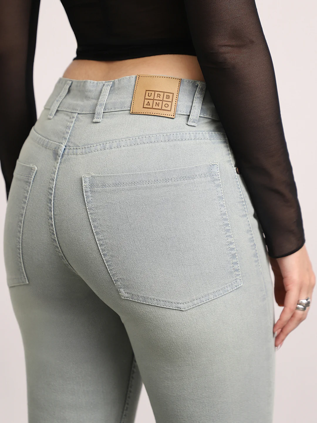 Women's Ice Grey Mid Rise Bootcut Fit Washed Jeans Stretchable - Image 6
