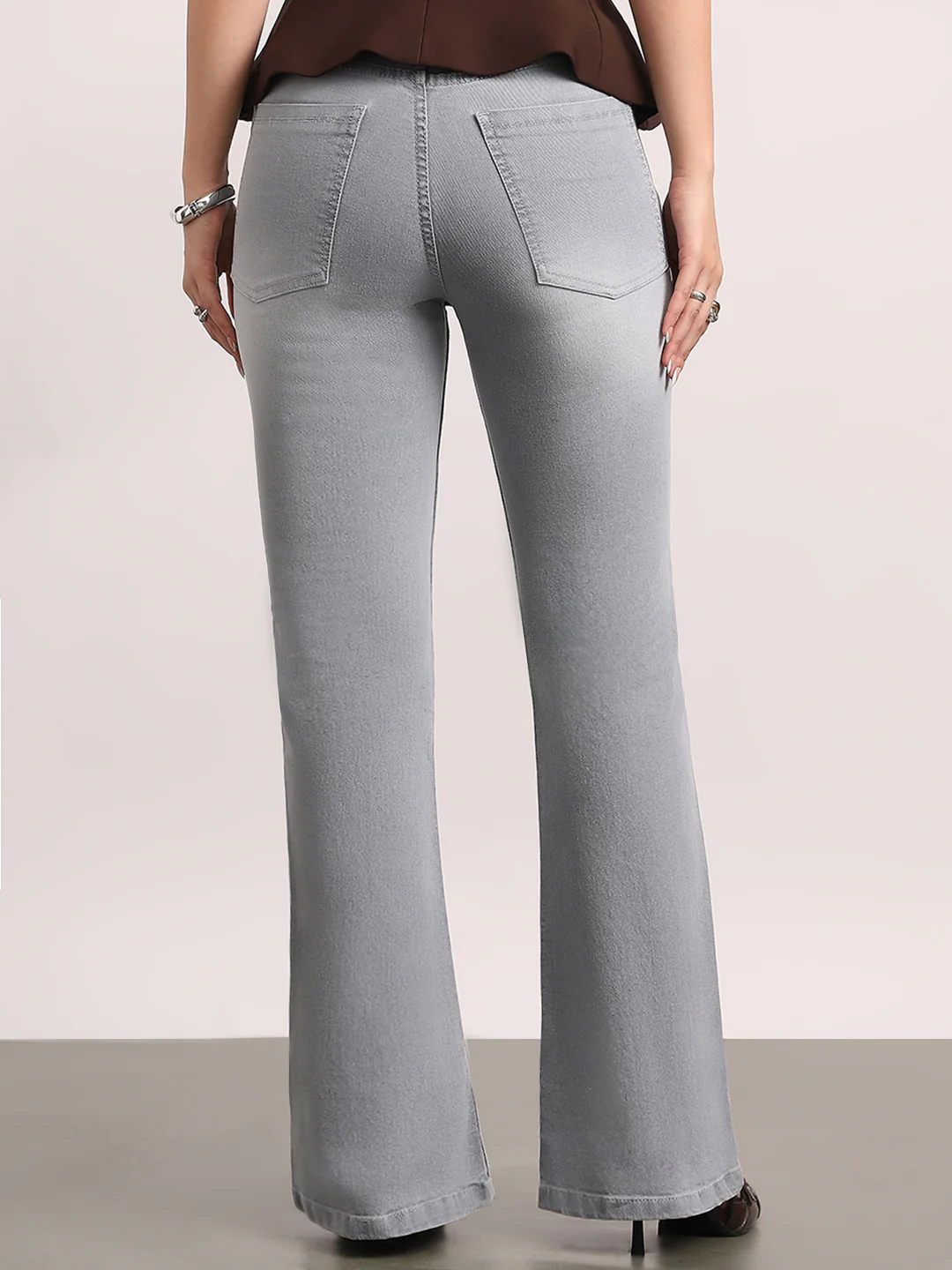 Women's Ice Grey Mid Rise Bootcut Fit Washed Jeans Stretchable - Image 3