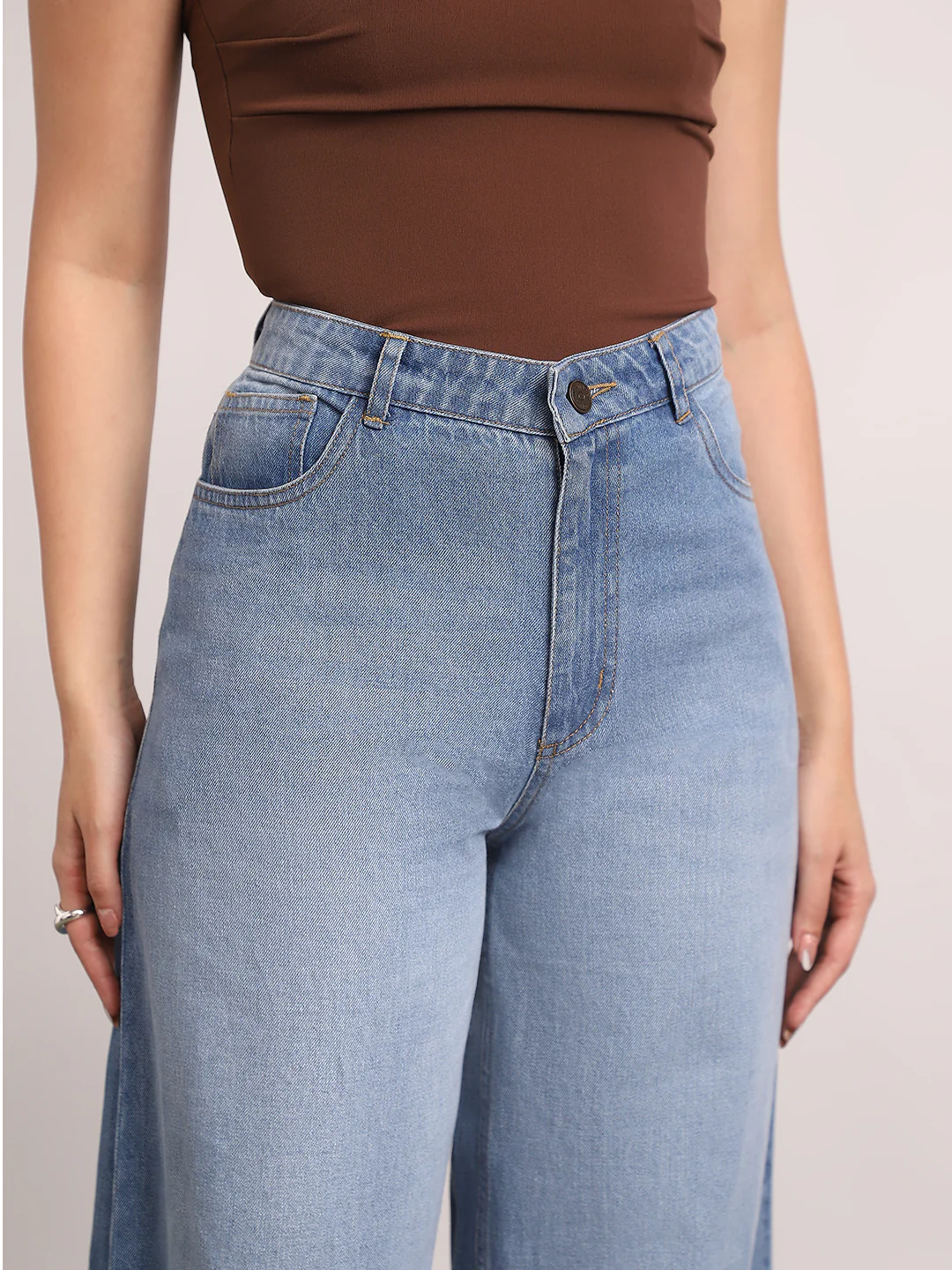 Women's Light Blue High Rise Baggy Fit Washed Jeans Non-Stretchable - Image 5
