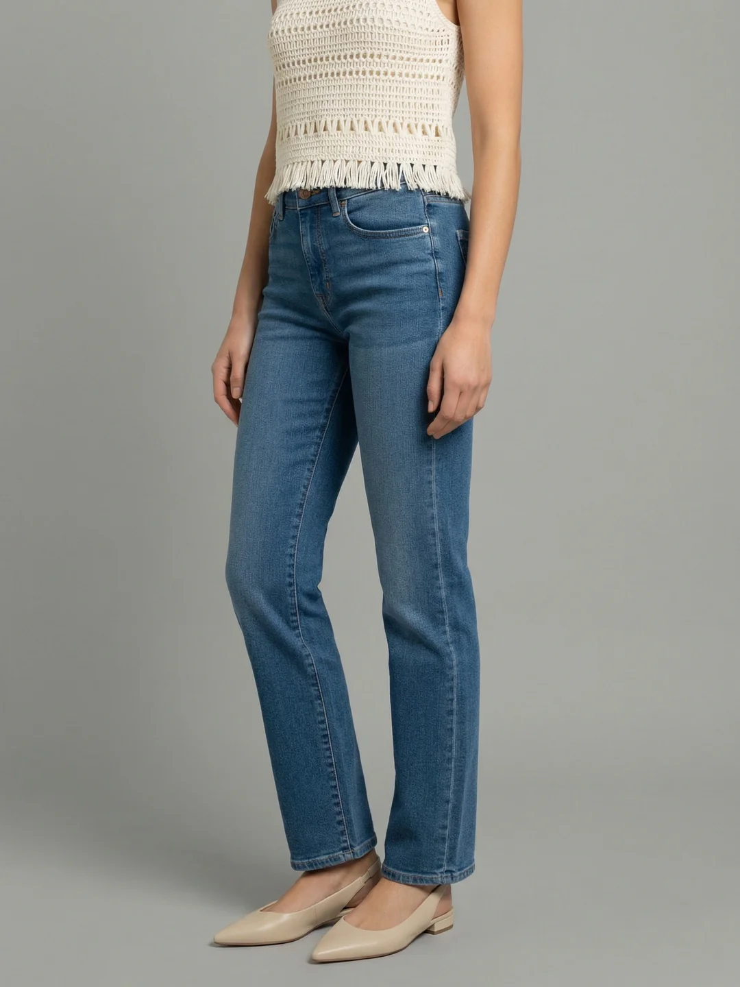 Women's Light Blue High Rise Straight Fit Washed Jeans Non-Stretchable - Image 2