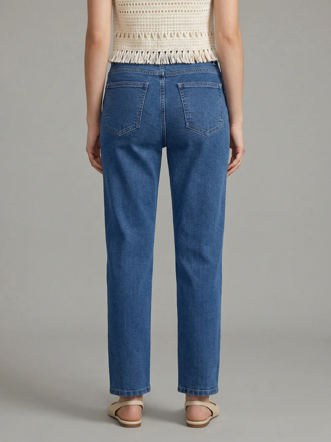 Women's Light Blue High Rise Straight Fit Washed Jeans Non-Stretchable - Image 3