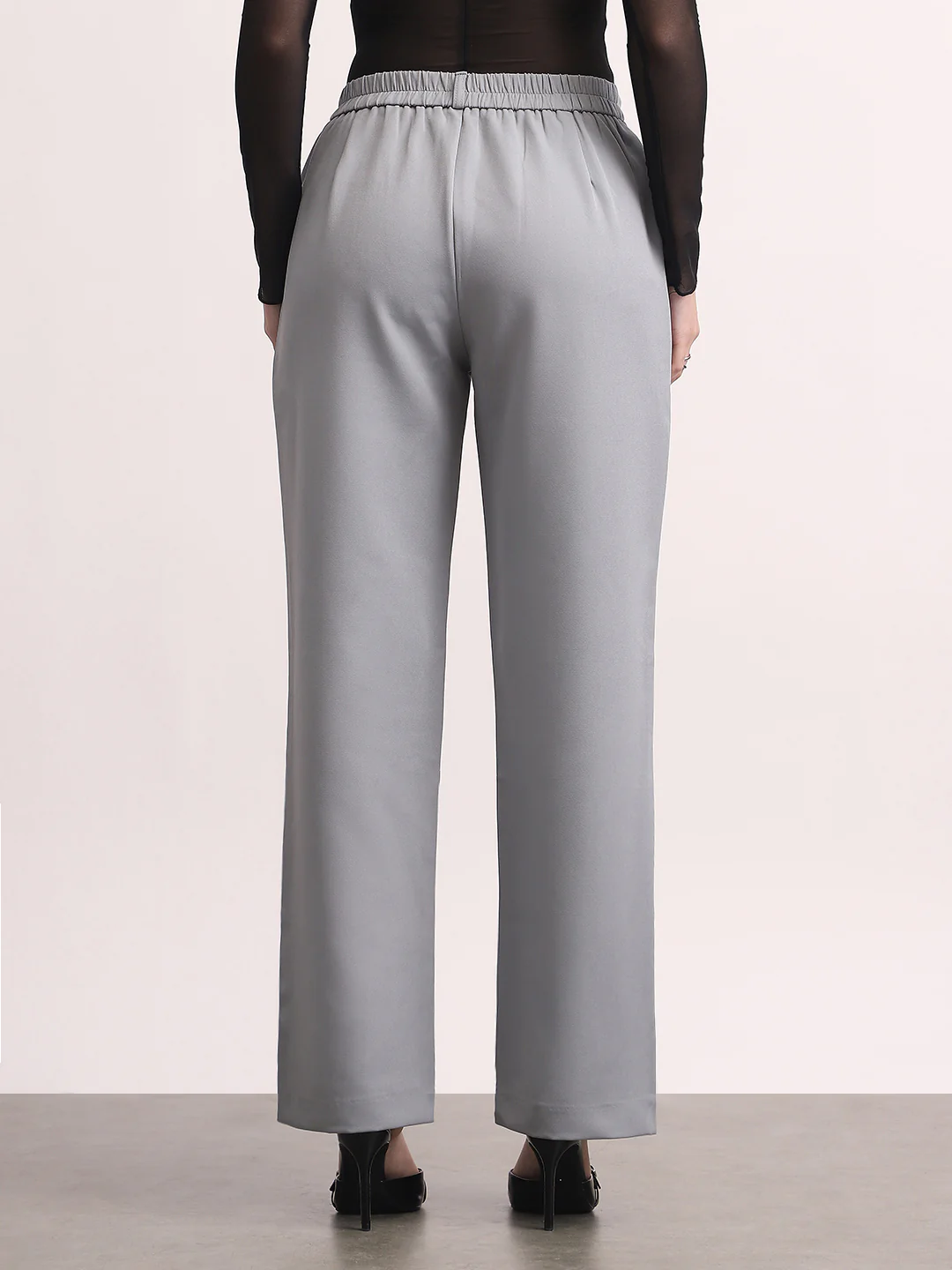Women's Light Blue Loose Baggy Fit Solid Korean Pants Stretchable - Image 3