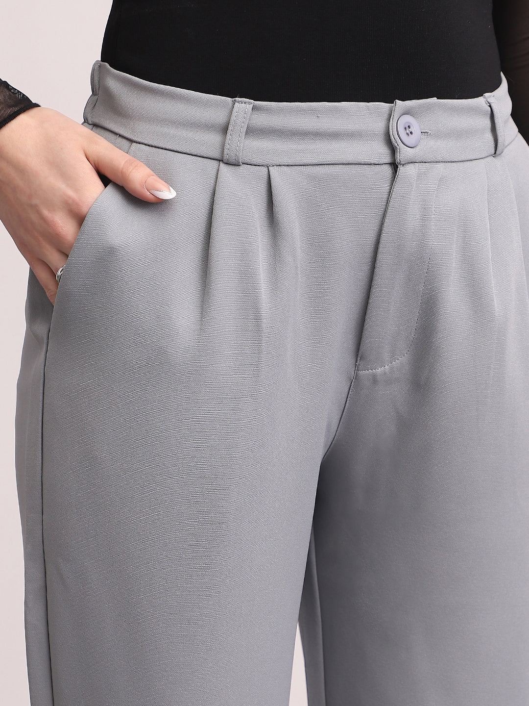 Women's Light Blue Loose Baggy Fit Solid Korean Pants Stretchable - Image 5