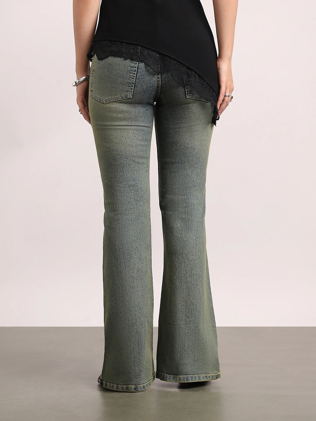 Women's Light Blue Mid Rise Bootcut Fit Washed Jeans Stretchable - Image 3