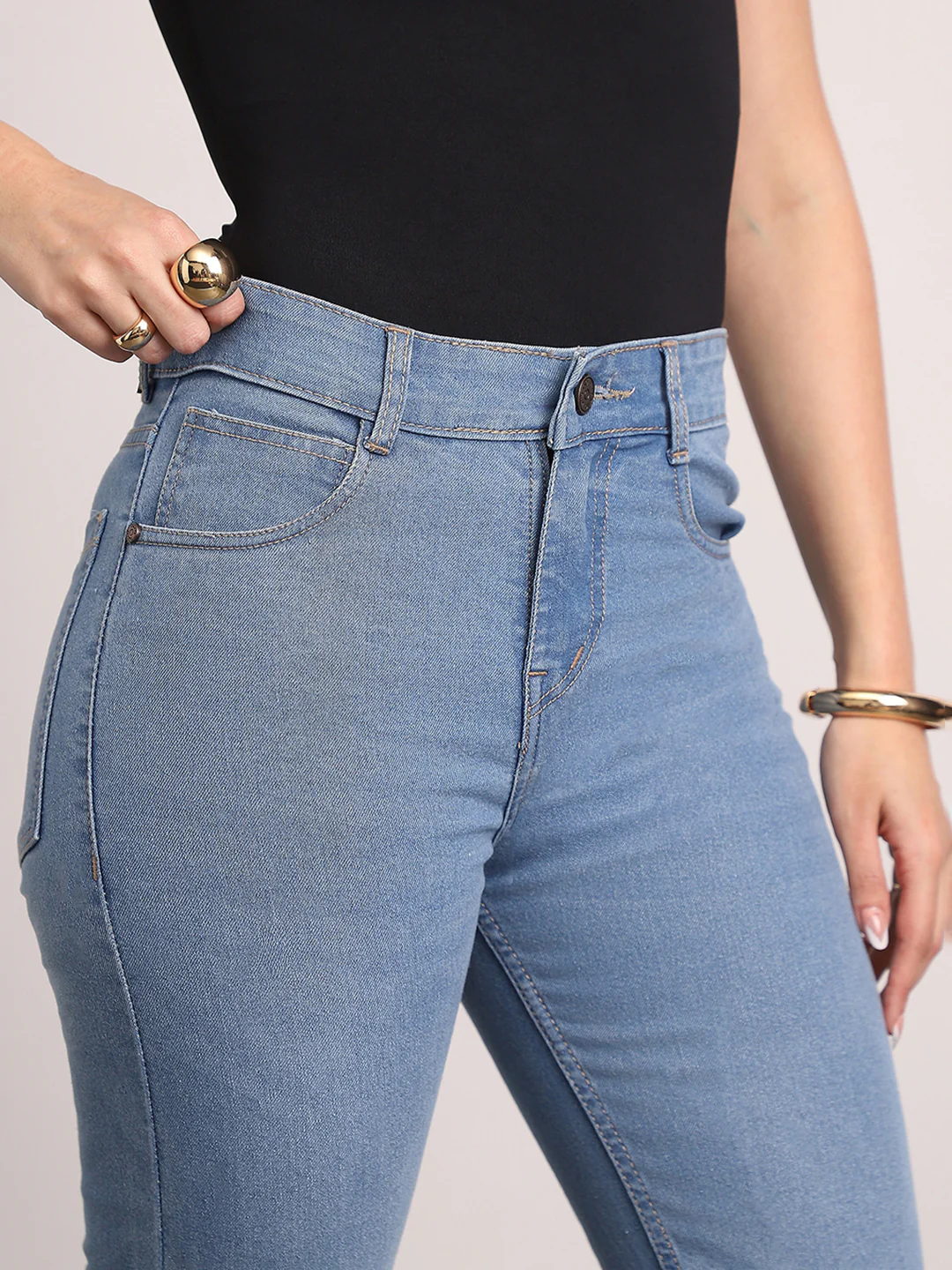 Women's Light Blue Mid Rise Bootcut Fit Washed Jeans Stretchable - Image 5