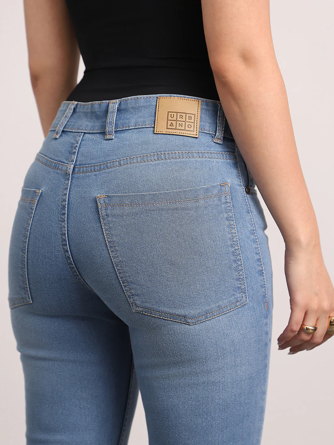 Women's Light Blue Mid Rise Bootcut Fit Washed Jeans Stretchable - Image 6